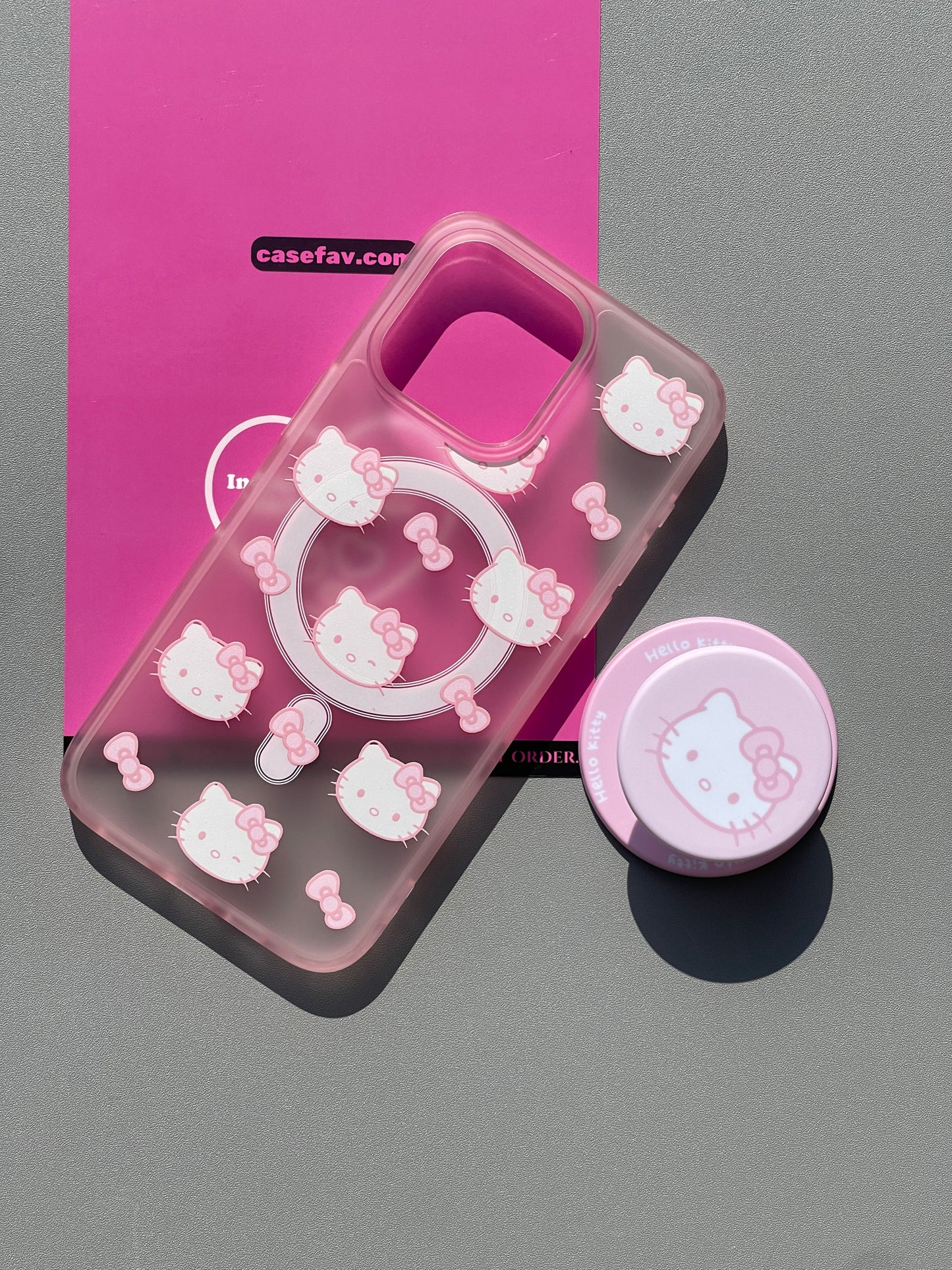 Hellokitty Clear Pink Cute Kawaii MagSafe Case + MagSafe Stand Holder / Phone Grip #0435