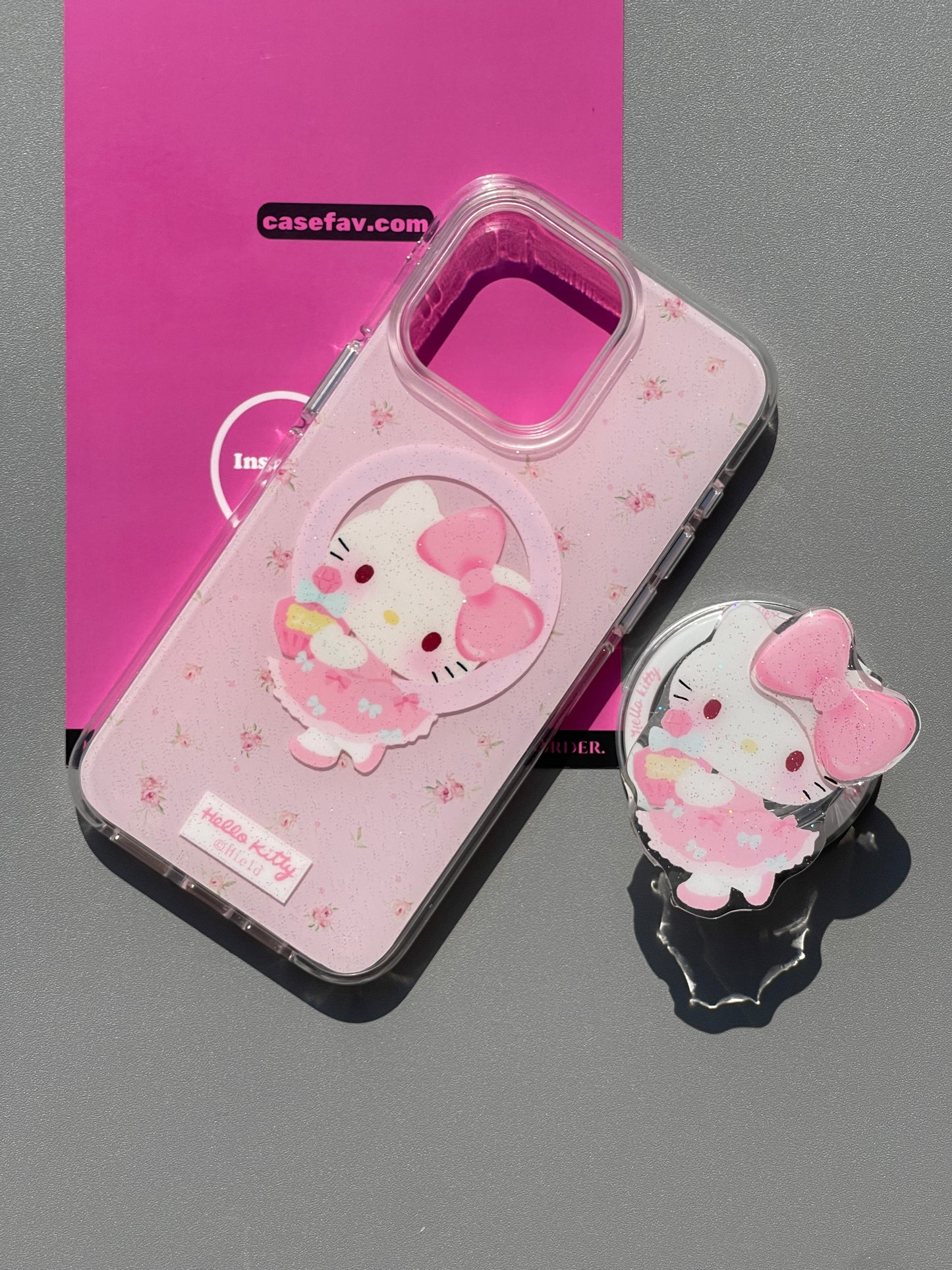 Hellokitty Pink Cute Kawaii MagSafe Case + MagSafe Stand Holder / Phone Grip #0445