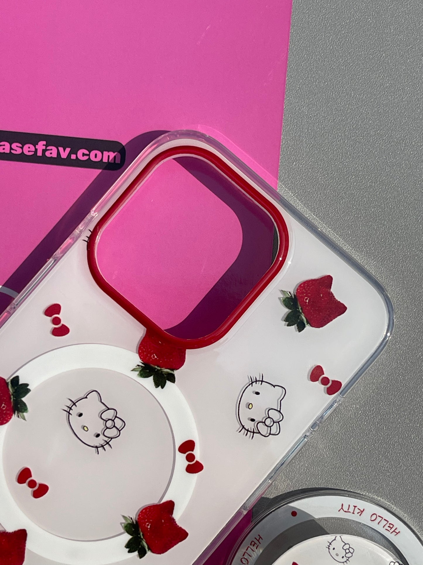 Hellokitty Strawberries White Cute Kawaii MagSafe Case + MagSafe Stand Holder / Phone Grip #0476