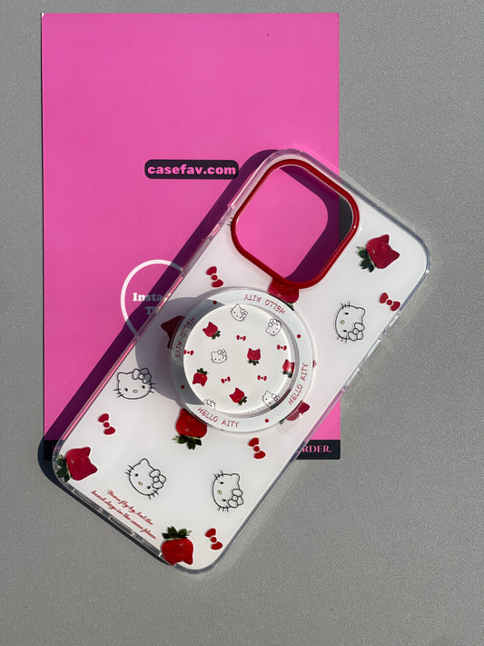 Hellokitty Strawberries White Cute Kawaii MagSafe Case + MagSafe Stand Holder / Phone Grip #0476