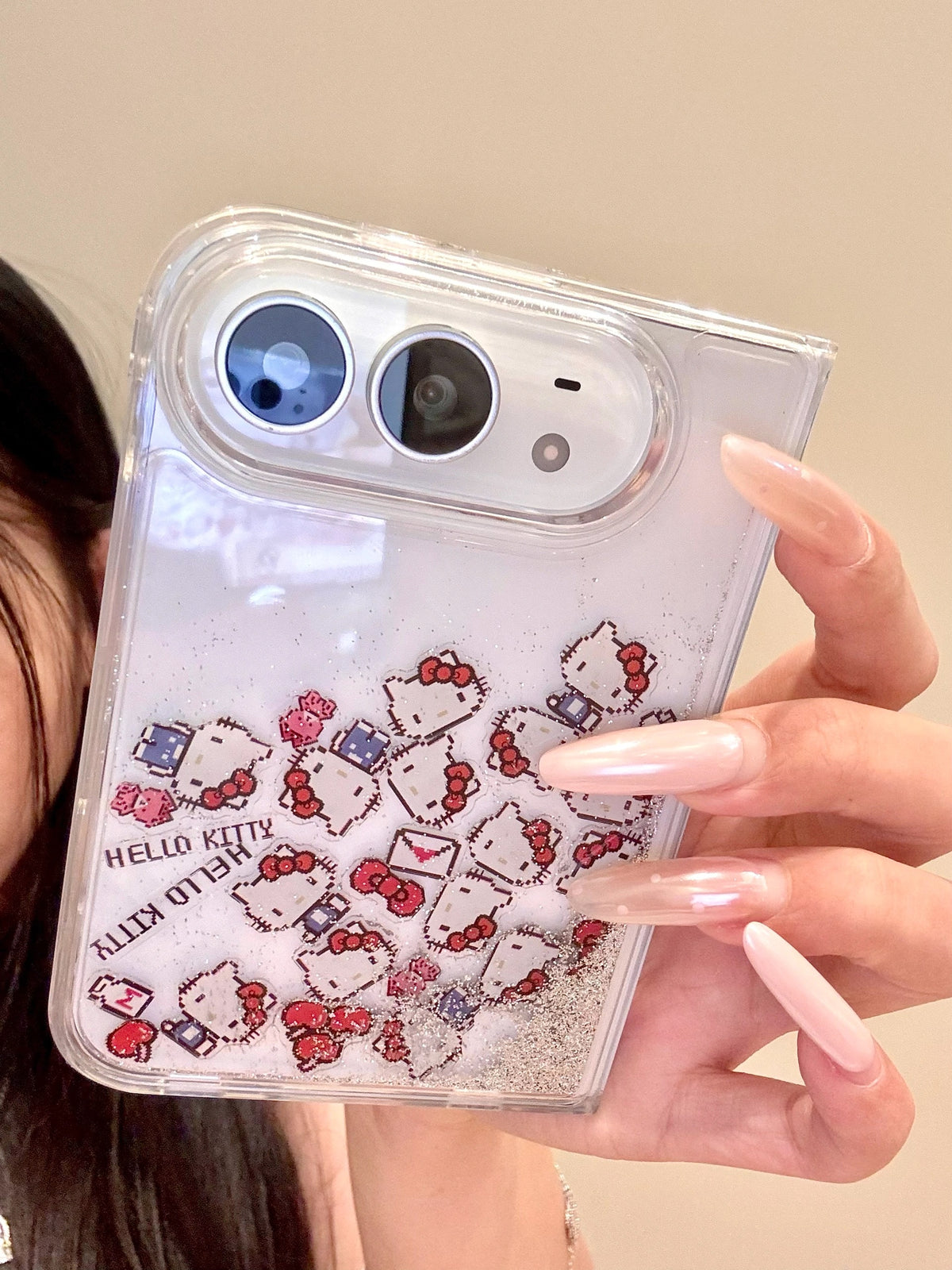 Hellokitty Bling Glitter Liquid Quicksand Clear iPhone Duo Case #0713