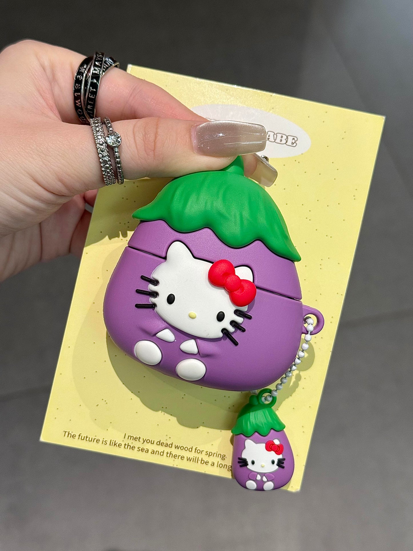 Hellokitty Purple Eggplant Shape Silicone Cute Kawaii AirPods Case #0299