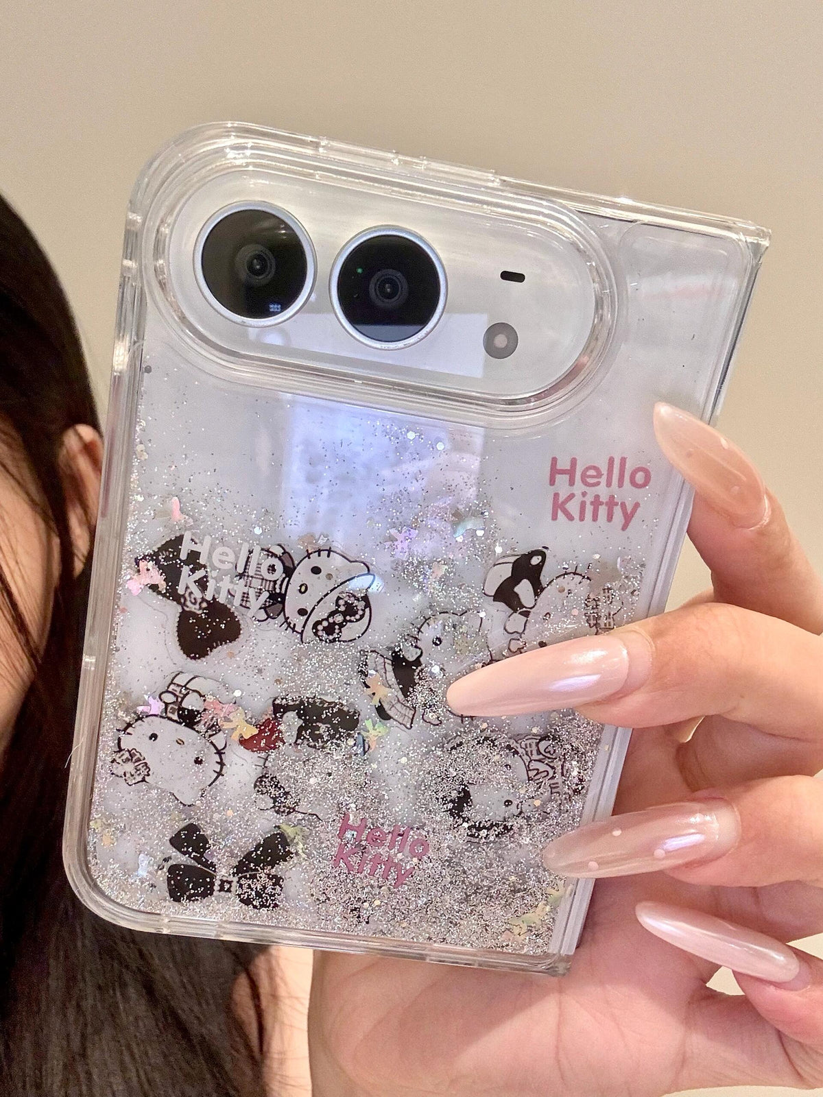 Hellokitty Bling Glitter Liquid Quicksand iPhone Duo Case #0716