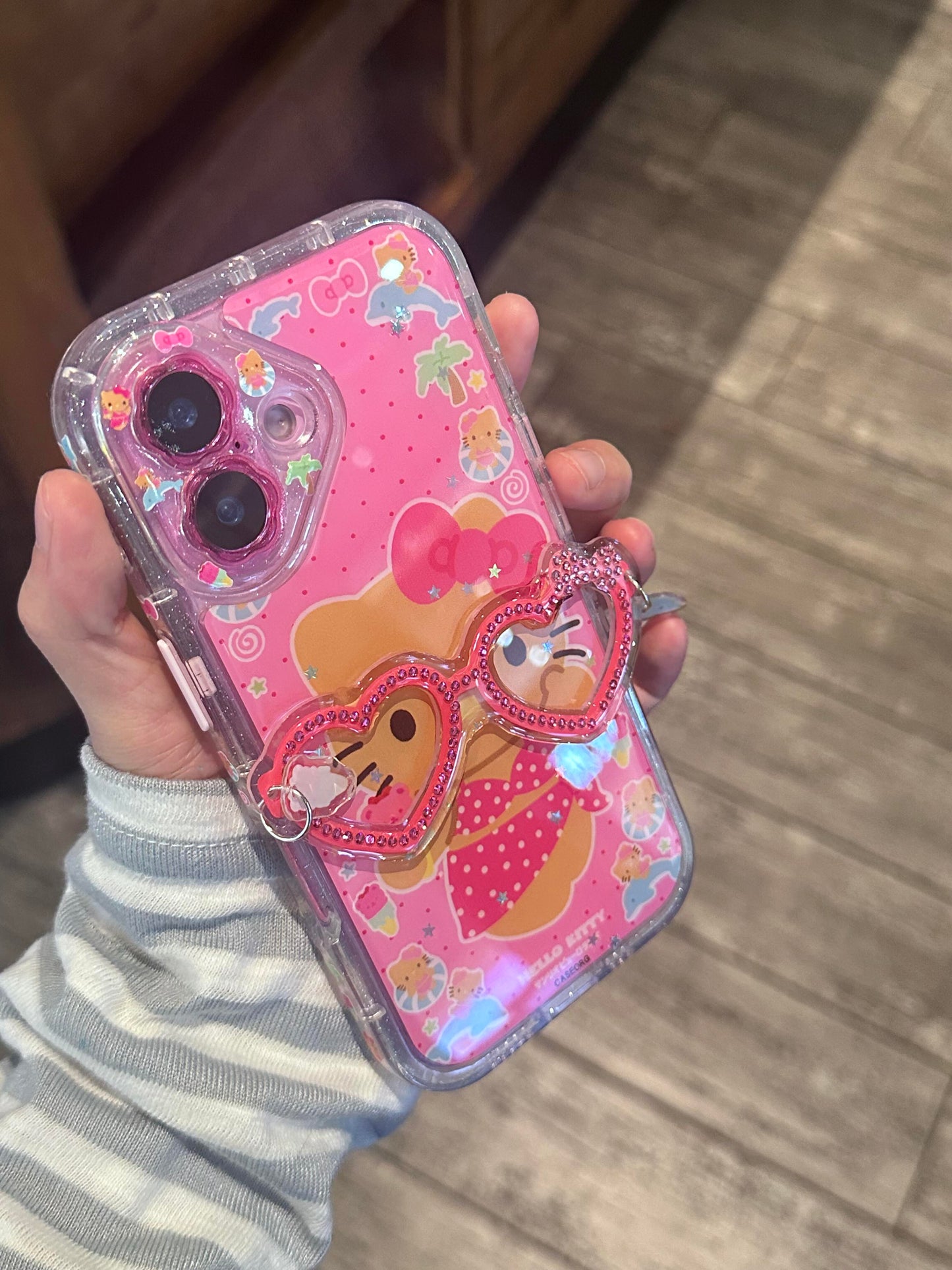 Hellokitty Pink Heart Glasses Clear Cute Kawaii Phone Case #0504
