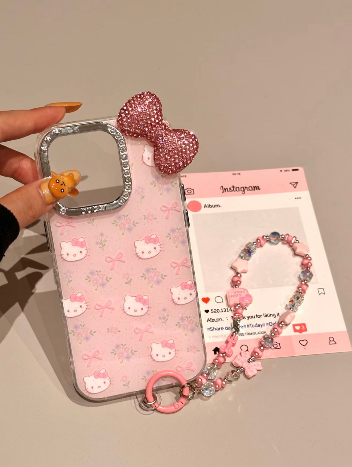 Hellokitty Pink Bow Flower Glitter Cute Kawaii Phone Case #0513