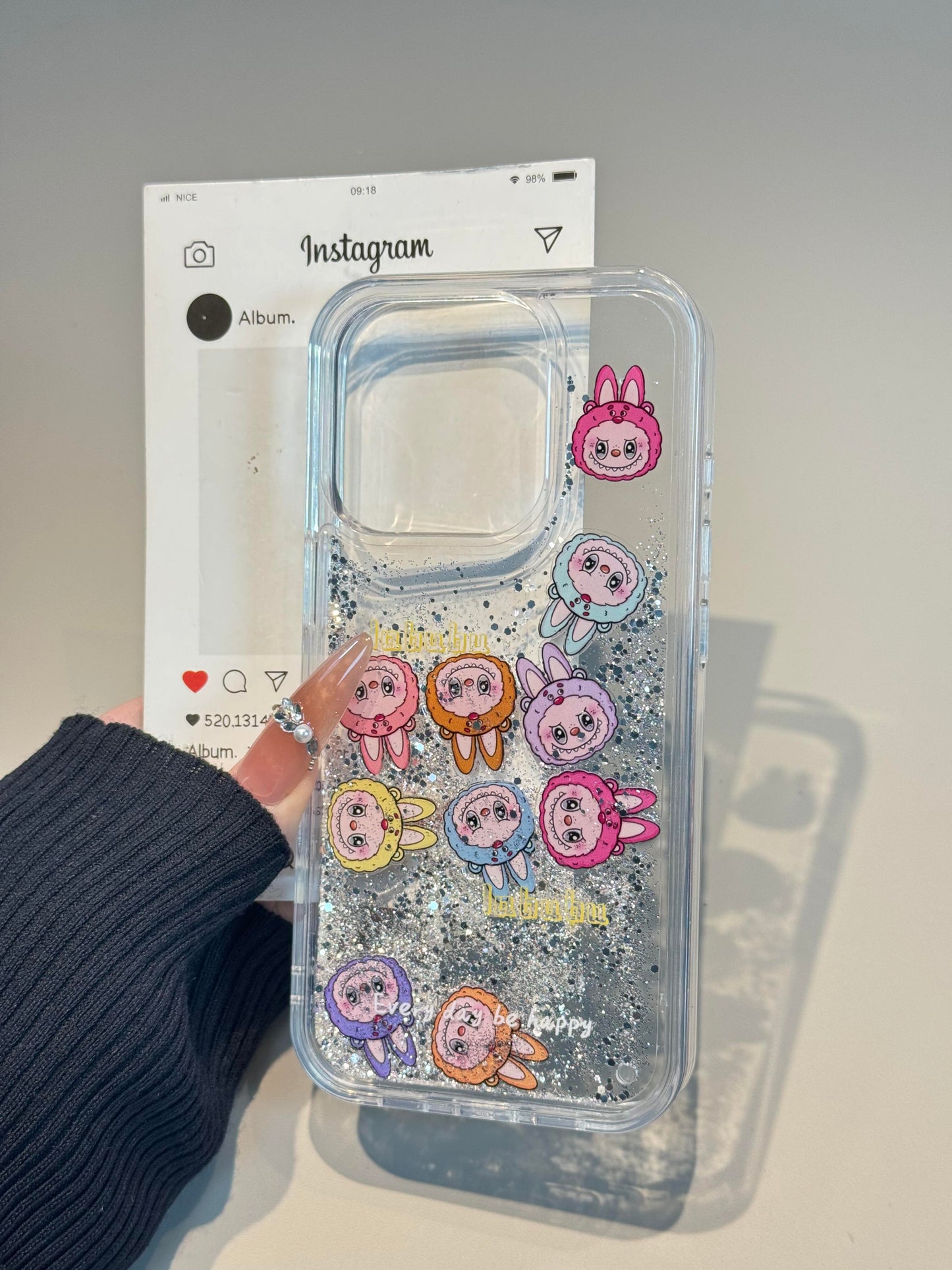 Labubu Bling Glitter Liquid Quicksand Clear Cute Kawaii Phone Case #0524