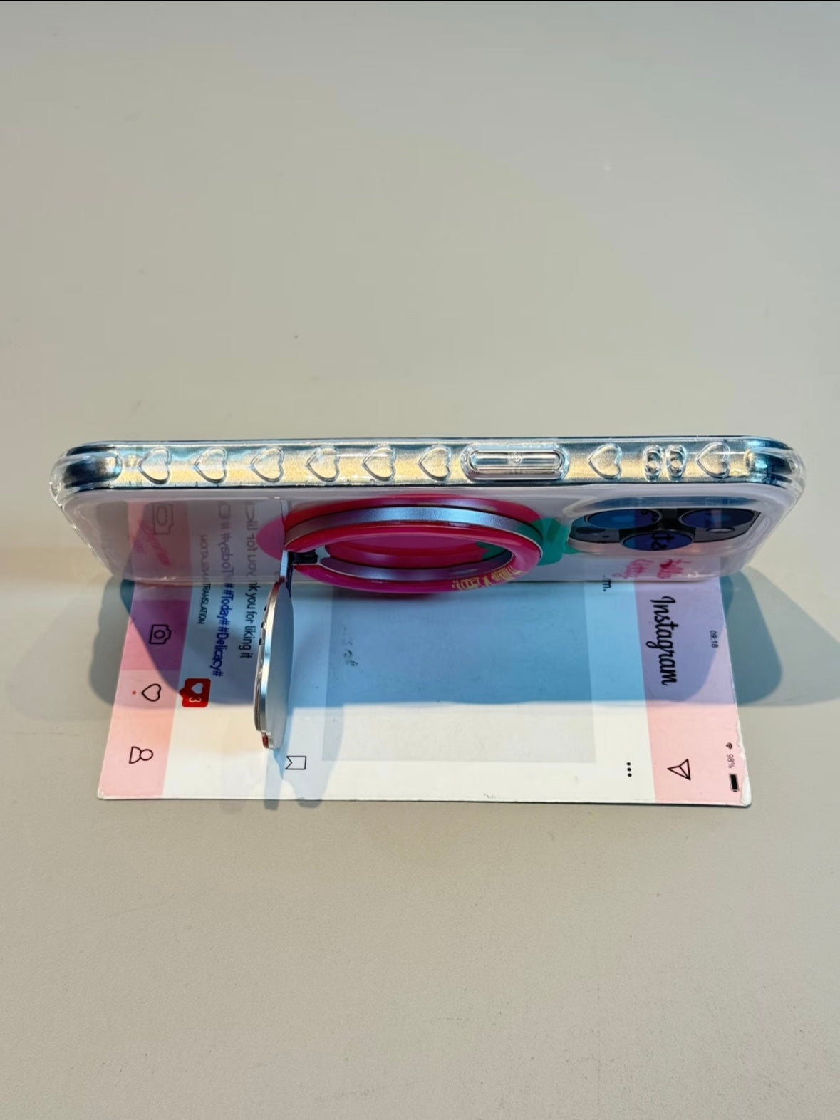 Hellokitty Pink Strawberry Clear Cute Kawaii MagSafe Case + MagSafe Stand Holder / Phone Grip #0511