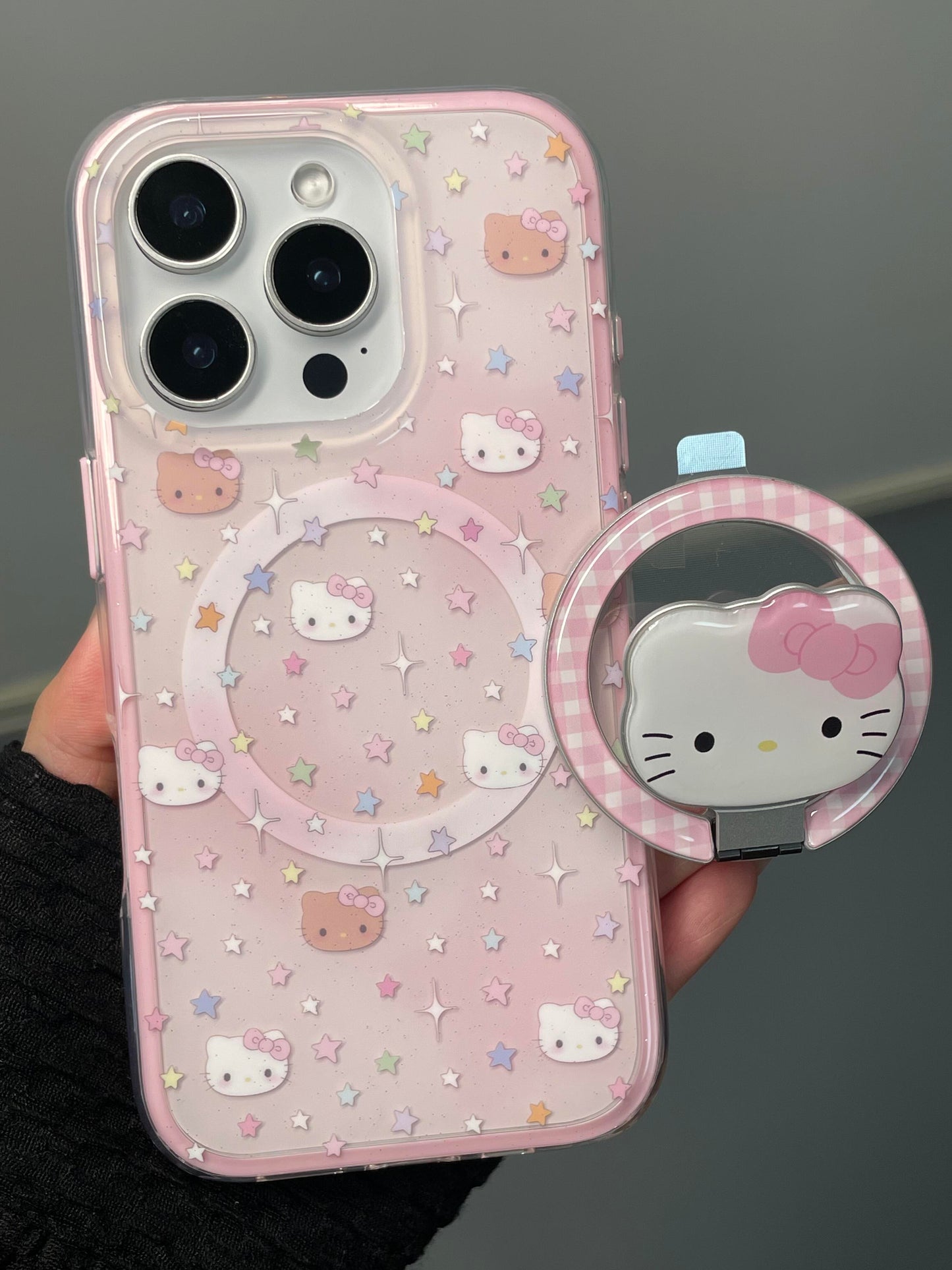 Hellokitty Pink Cute Kawaii MagSafe Case + MagSafe Stand Holder / Phone Grip #0567