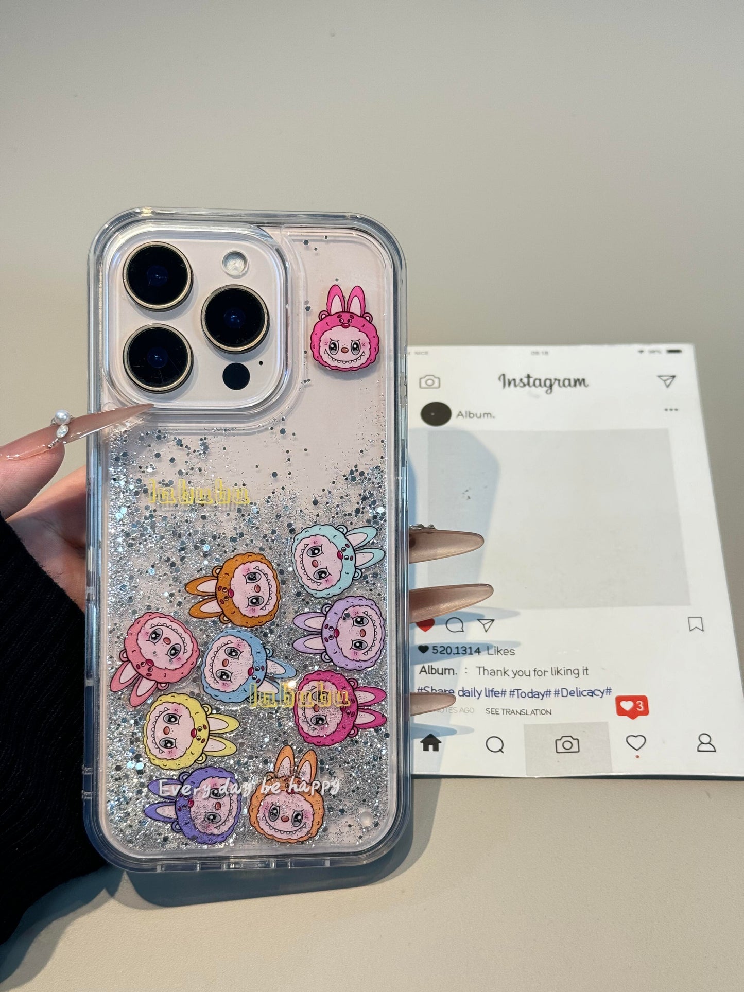 Labubu Bling Glitter Liquid Quicksand Clear Cute Kawaii Phone Case #0524
