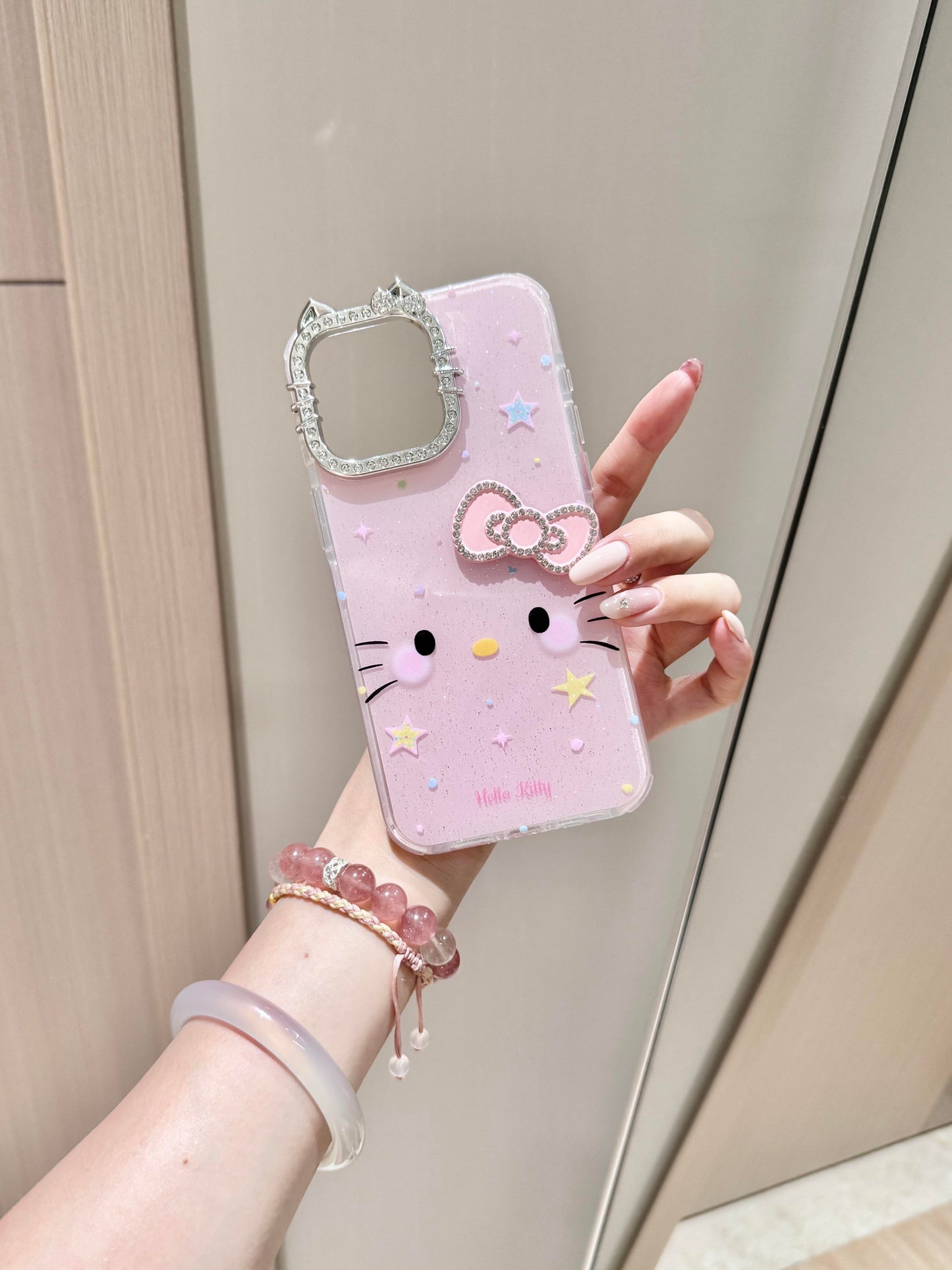 Hellokitty Pink Glitter Lens Cat Ears Cute Kawaii Phone Case #0536