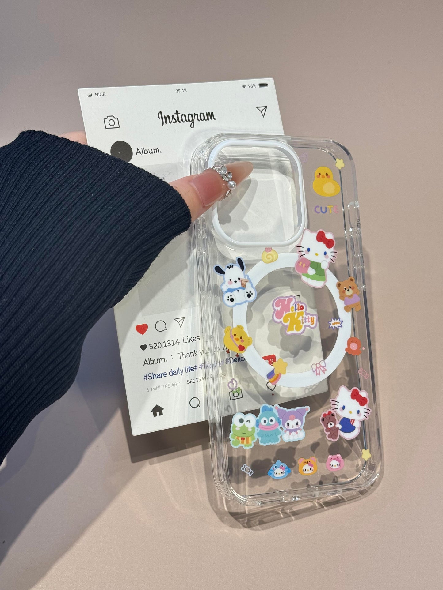 Hellokitty Print Clear Cute Kawaii MagSafe Case + MagSafe Stand Holder / Phone Grip #0572
