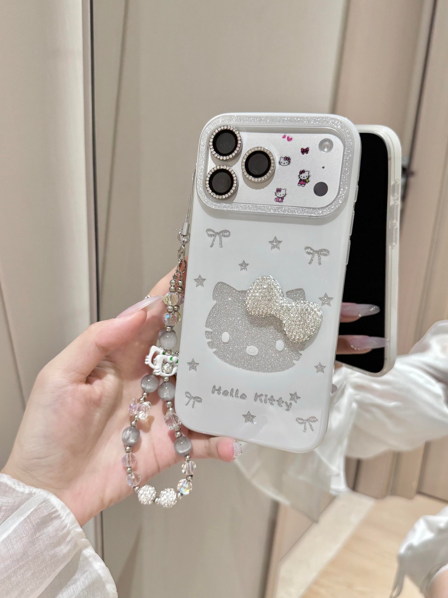 Hellokitty Silver Glitter Bow Cute Kawaii Phone Case #0556