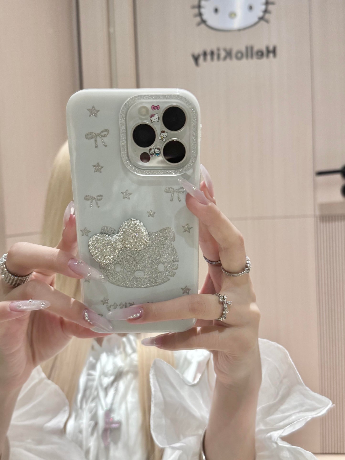 Hellokitty Silver Glitter Bow Cute Kawaii Phone Case #0556