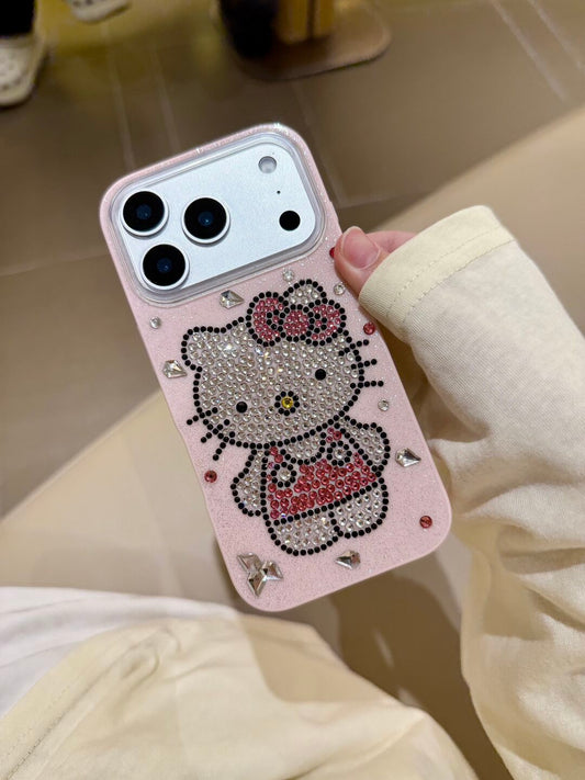 Hellokitty Pink Glitter Hand Applied Rhinestones Cute Kawaii Phone Case #0543