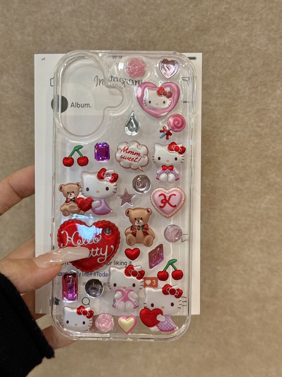 Hellokitty Black Handmade Stickers Cute Kawaii Phone Case #0010