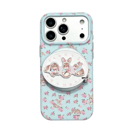 Floral Bunny Green  Cute Kawaii MagSafe Case + MagSafe Stand Holder / Phone Grip #0595
