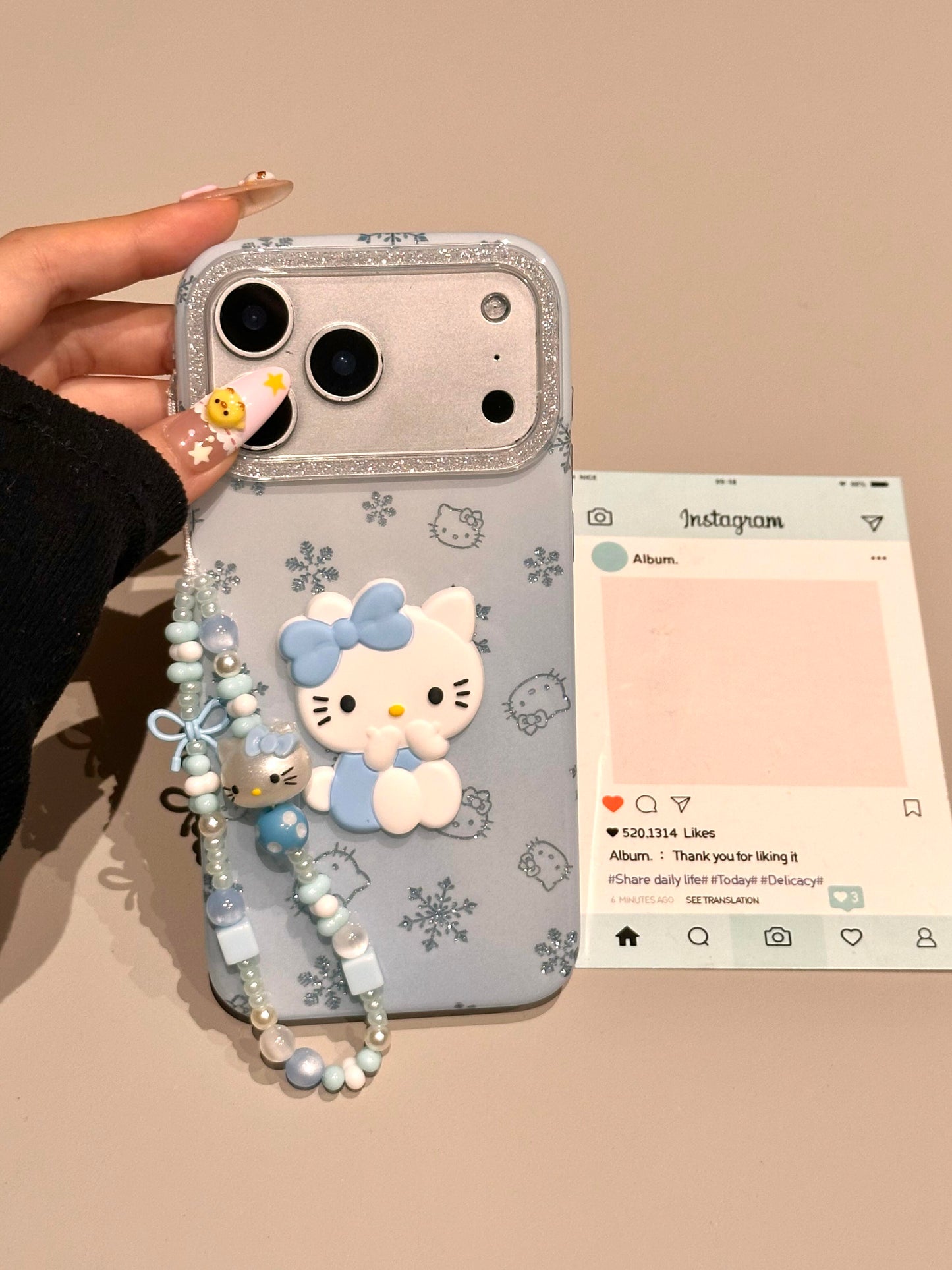 Hellokitty Blue Snowflake Glitter Cute Kawaii Phone Case #0565
