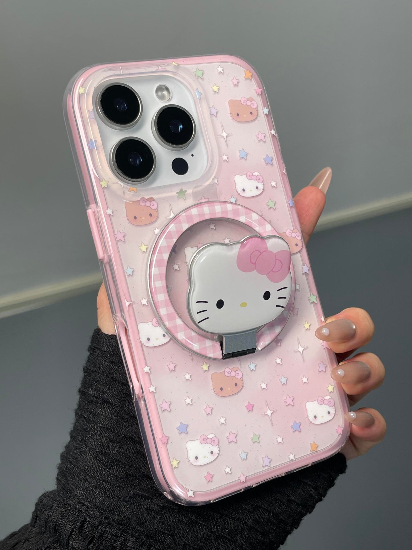 Hellokitty Pink Cute Kawaii MagSafe Case + MagSafe Stand Holder / Phone Grip #0567