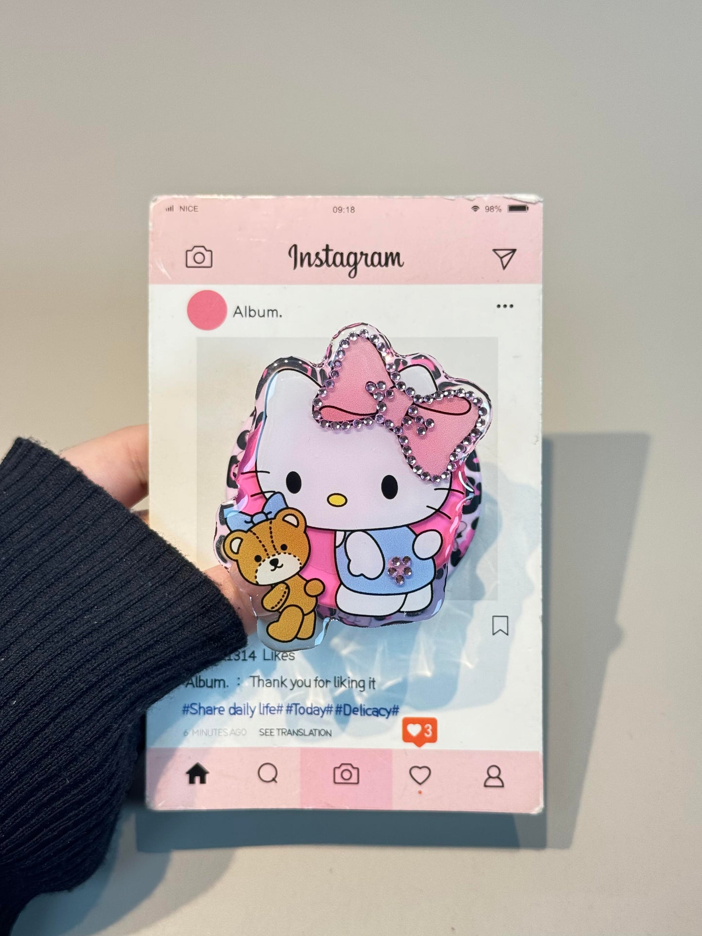 Hellokitty Pink Leopard Print Clear Cute Kawaii MagSafe Case + MagSafe Stand Holder / Phone Grip #0540