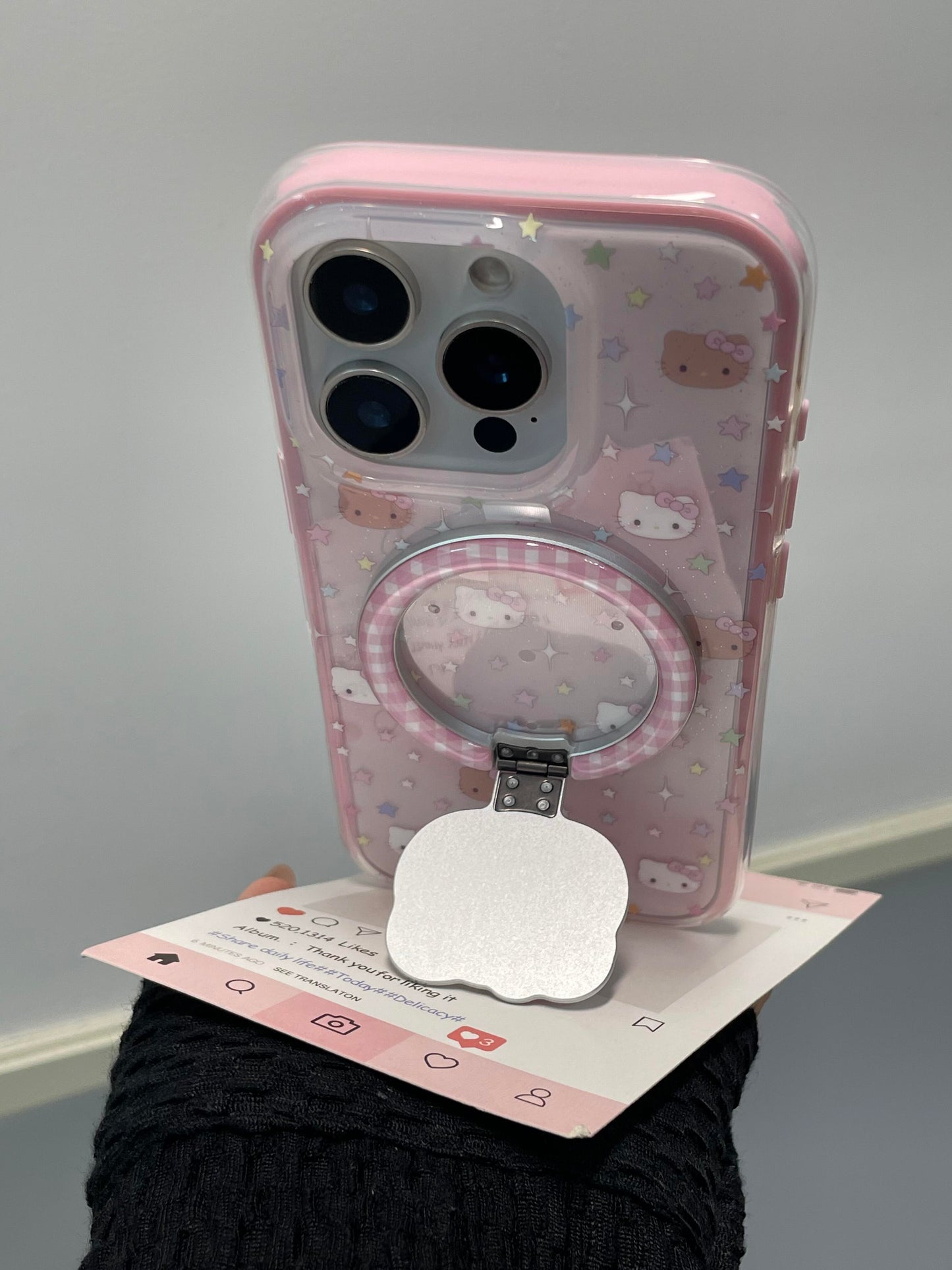 Hellokitty Pink Cute Kawaii MagSafe Case + MagSafe Stand Holder / Phone Grip #0567