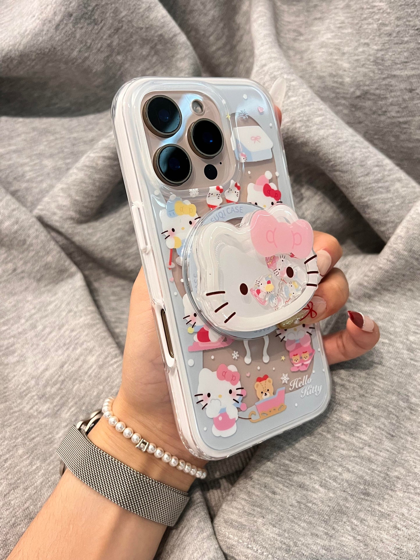 Hellokitty Snow Cute Kawaii MagSafe Case + MagSafe Stand Holder / Phone Grip #0561