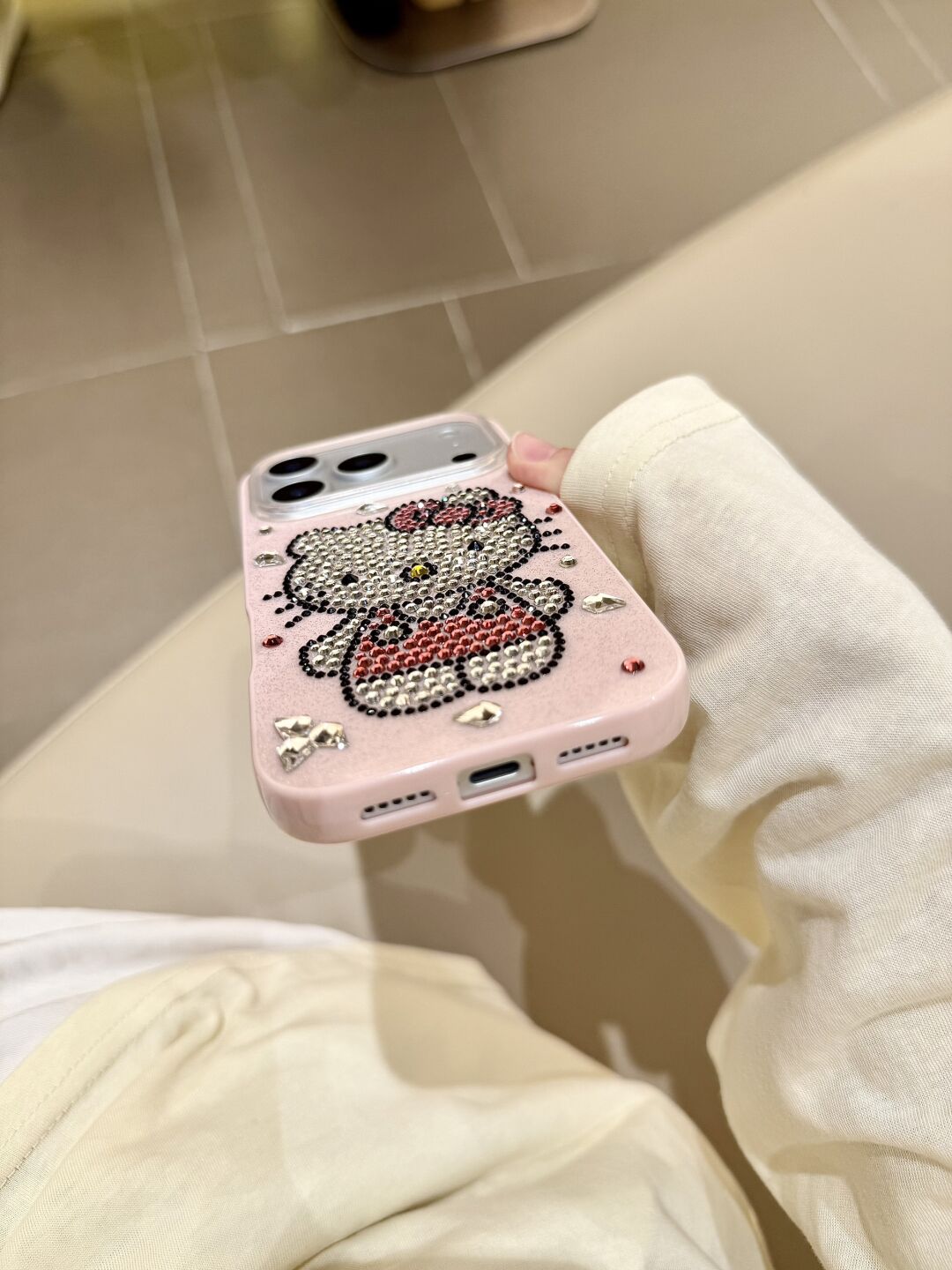 Hellokitty Pink Glitter Hand Applied Rhinestones Cute Kawaii Phone Case #0543