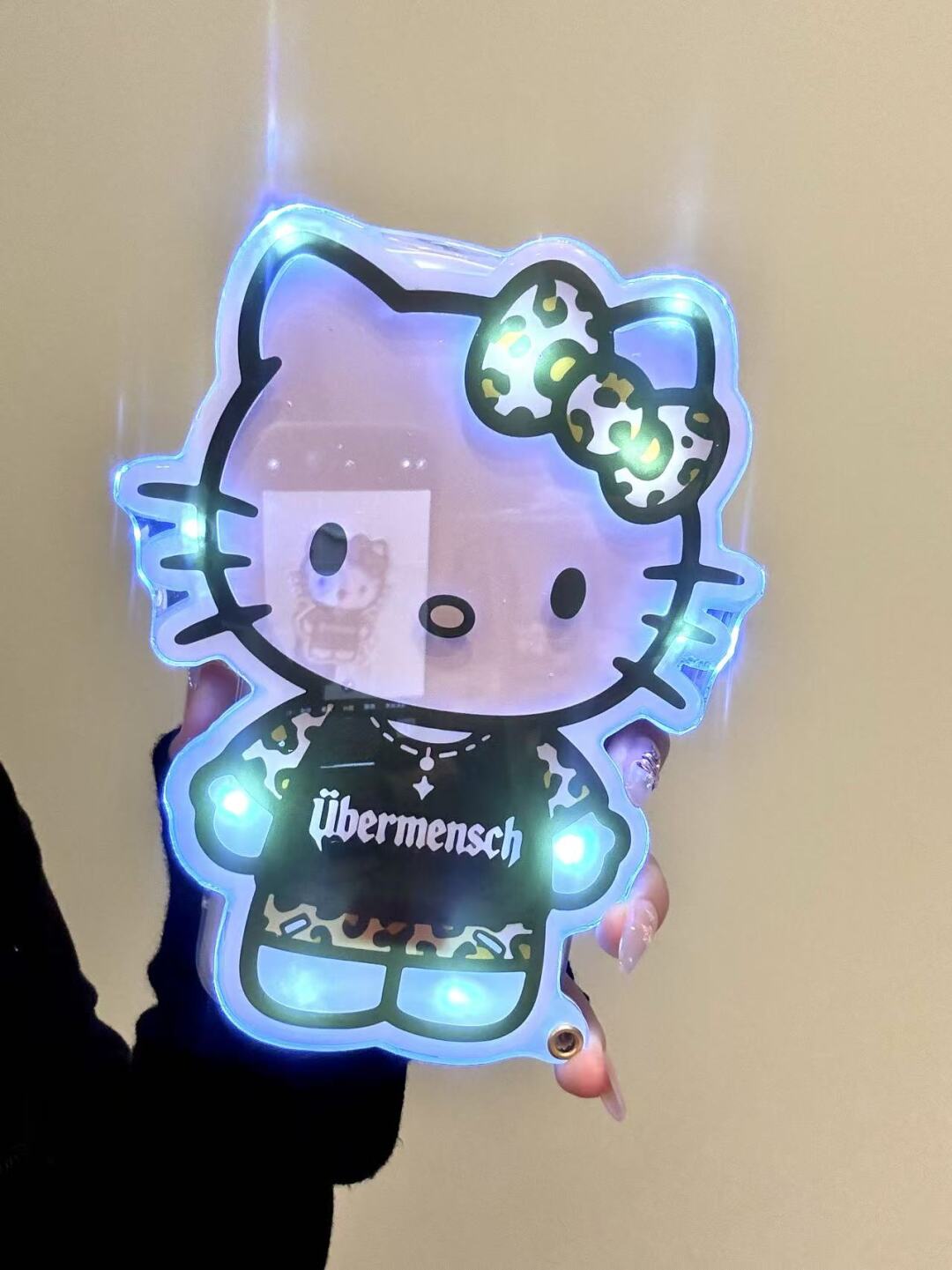 Hellokitty Shaped Leopard Print Folding Mirror Cute Kawaii Phone Case with Phone Chain#0577