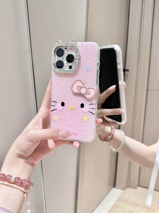 Hellokitty Pink Glitter Lens Cat Ears Cute Kawaii Phone Case #0536