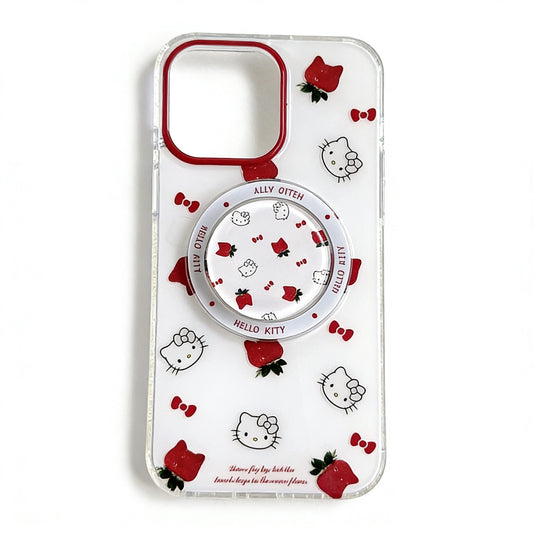 Hellokitty Strawberries White Cute Kawaii MagSafe Case + MagSafe Stand Holder / Phone Grip #0476