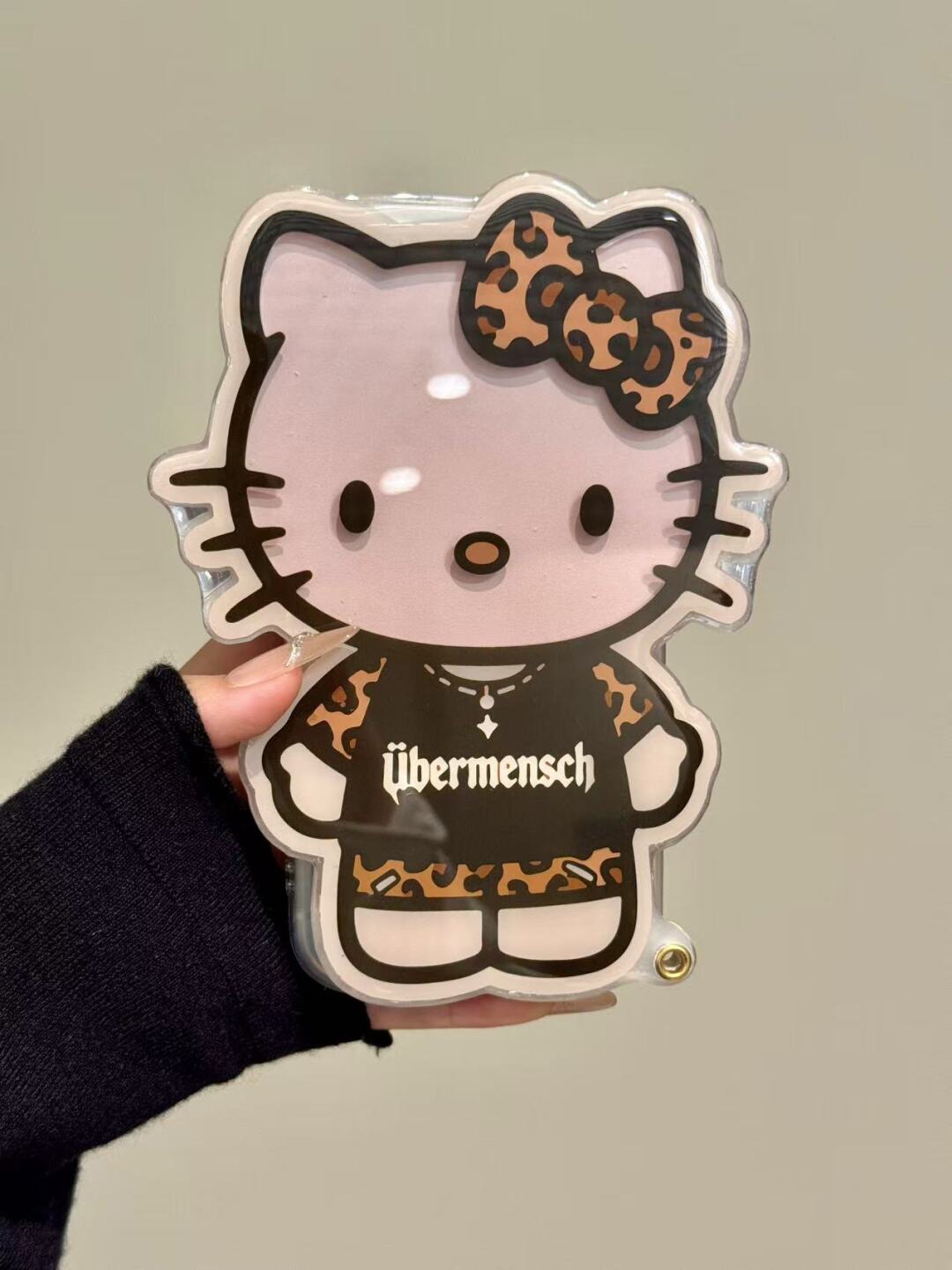 Hellokitty Shaped Leopard Print Folding Mirror Cute Kawaii Phone Case with Phone Chain#0577