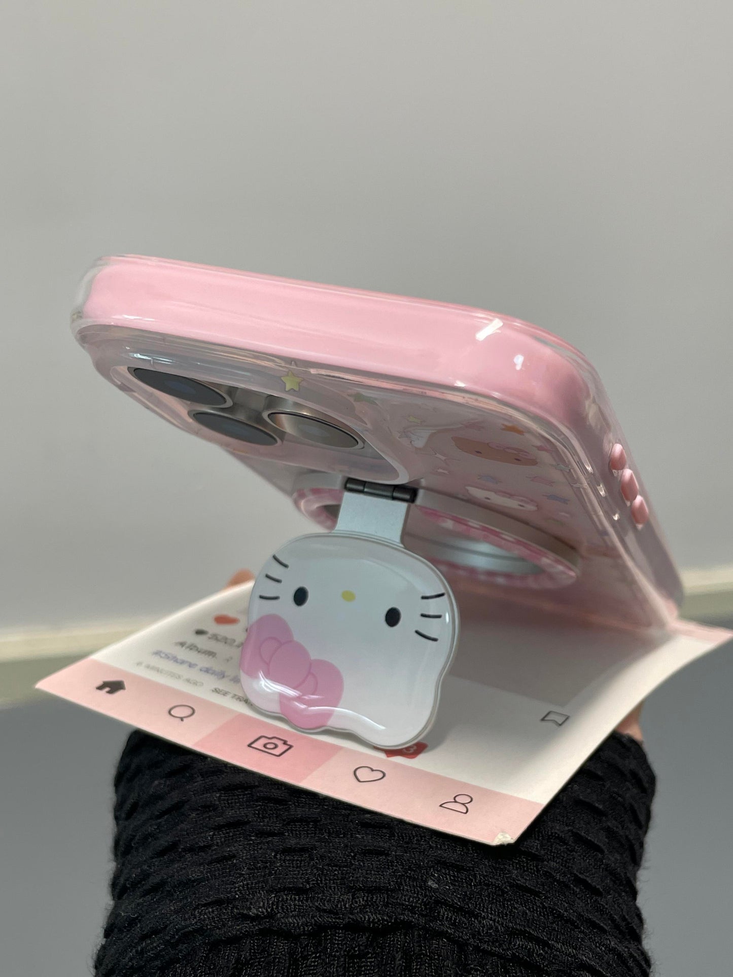 Hellokitty Pink Cute Kawaii MagSafe Case + MagSafe Stand Holder / Phone Grip #0567