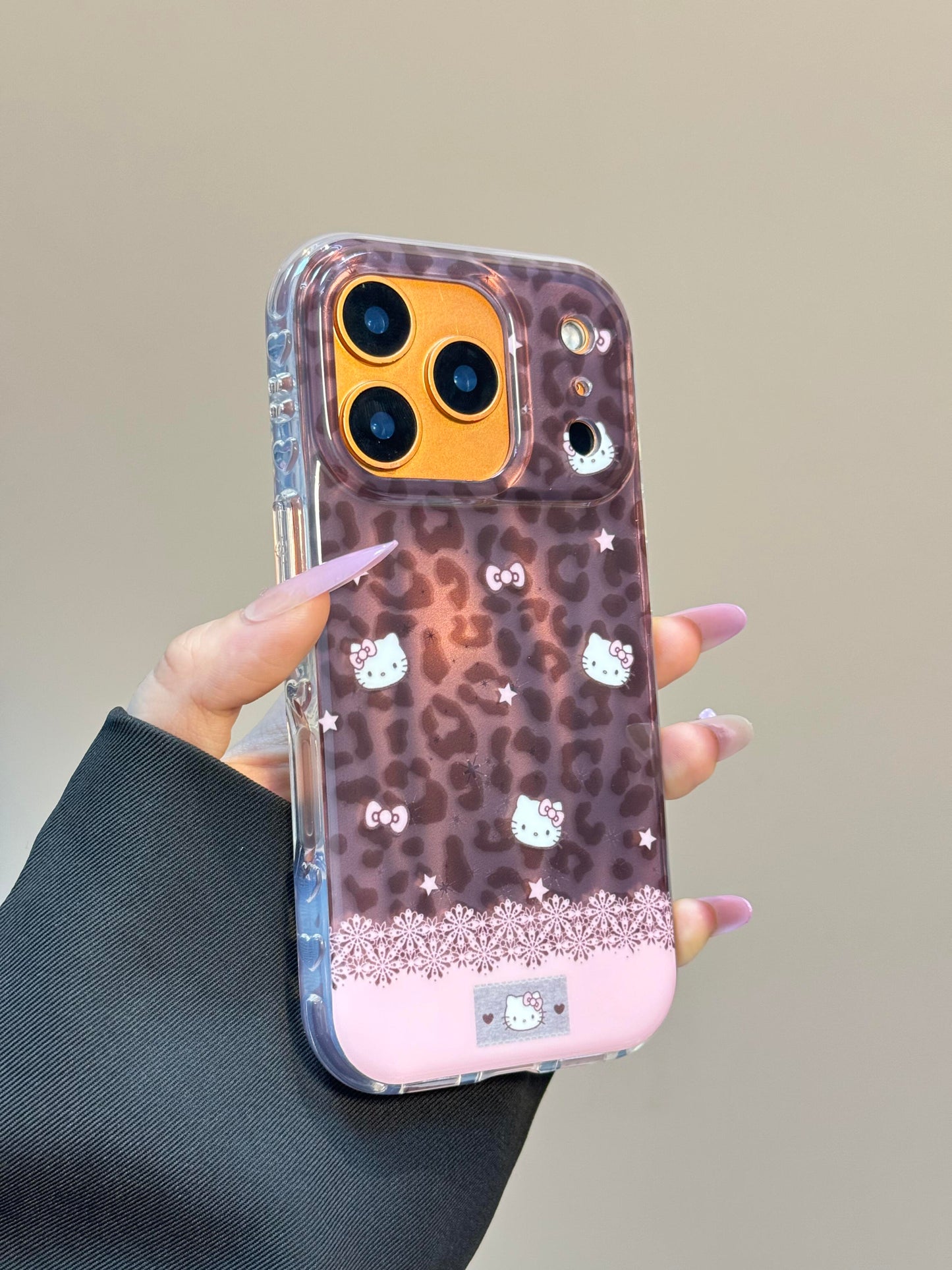 Hellokitty Pink Leopard Print Snow Cute Kawaii MagSafe Case + MagSafe Stand Holder / Phone Grip #0560