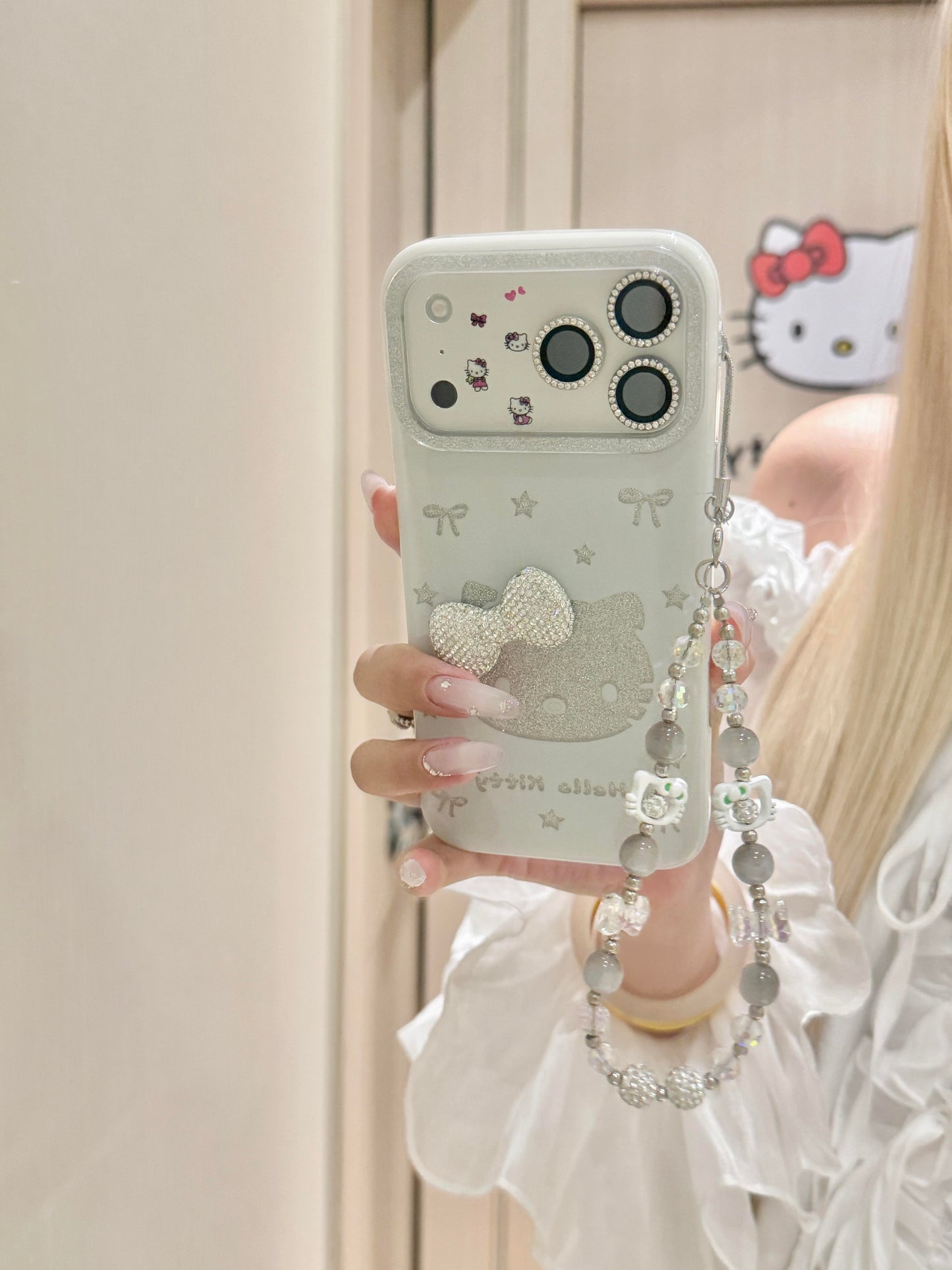 Hellokitty Silver Glitter Bow Cute Kawaii Phone Case #0556