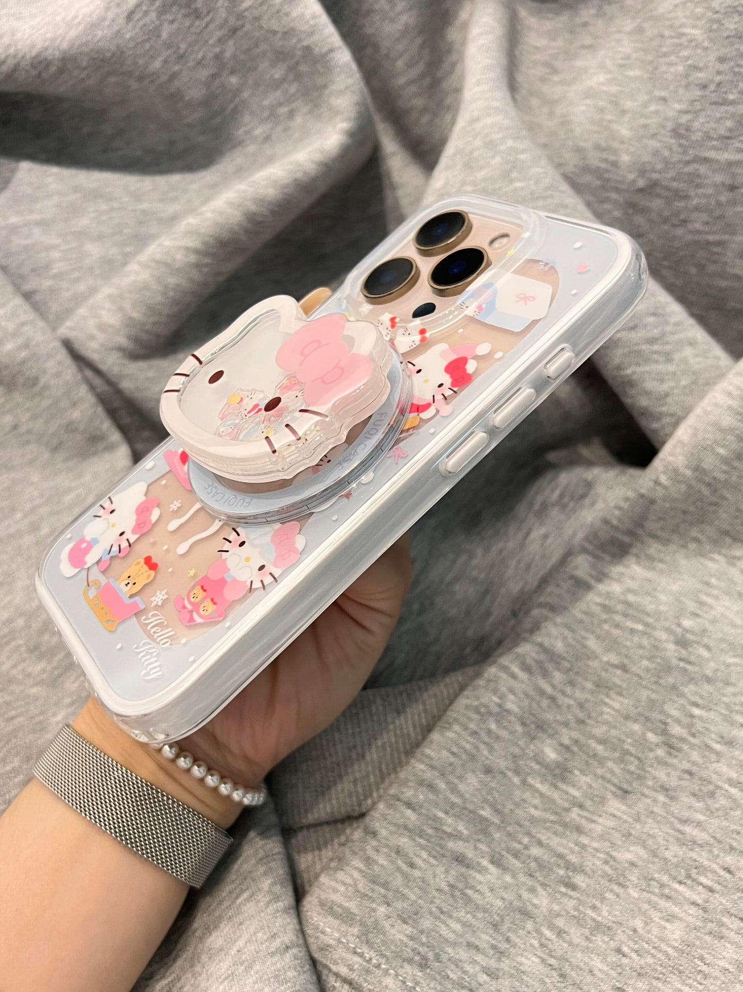 Hellokitty Snow Cute Kawaii MagSafe Case + MagSafe Stand Holder / Phone Grip #0561