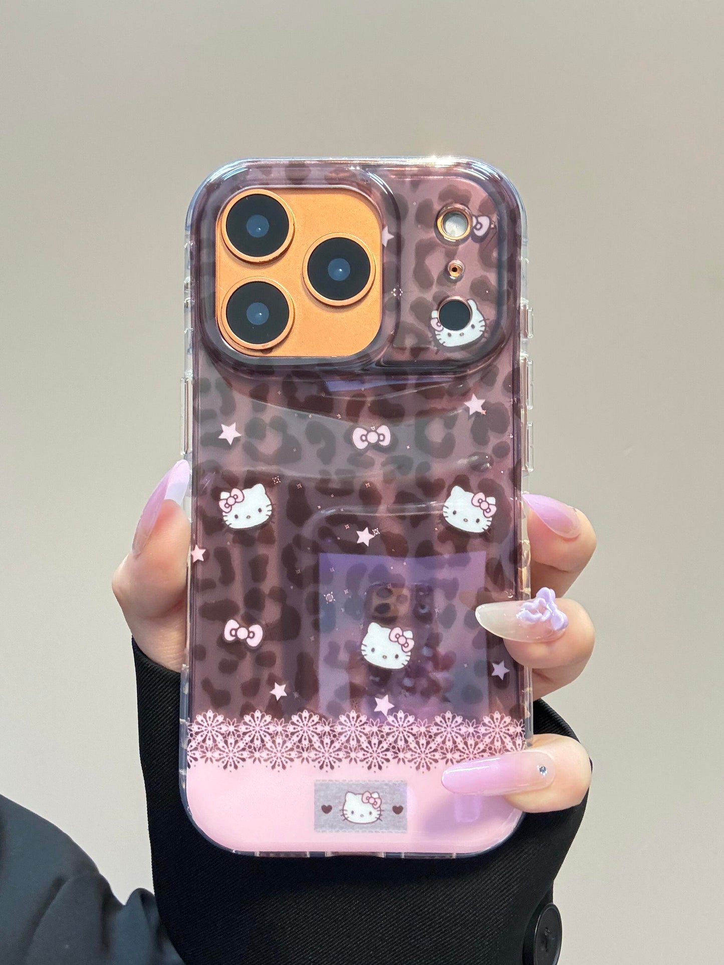 Hellokitty Pink Leopard Print Snow Cute Kawaii MagSafe Case + MagSafe Stand Holder / Phone Grip #0560