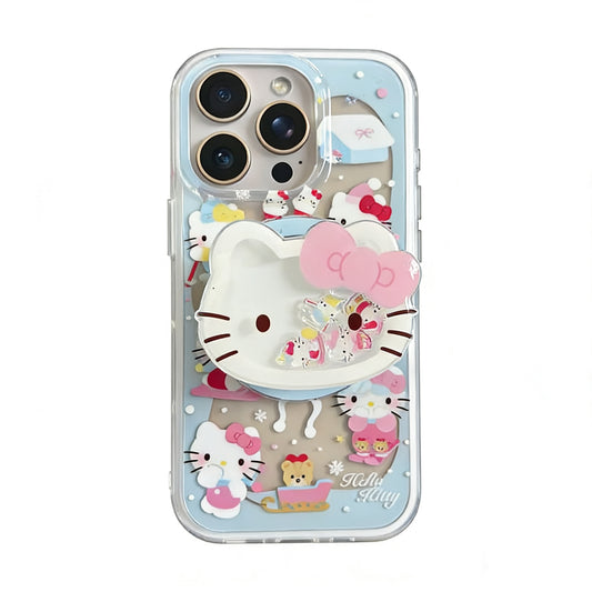 Hellokitty Snow Cute Kawaii MagSafe Case + MagSafe Stand Holder / Phone Grip #0561