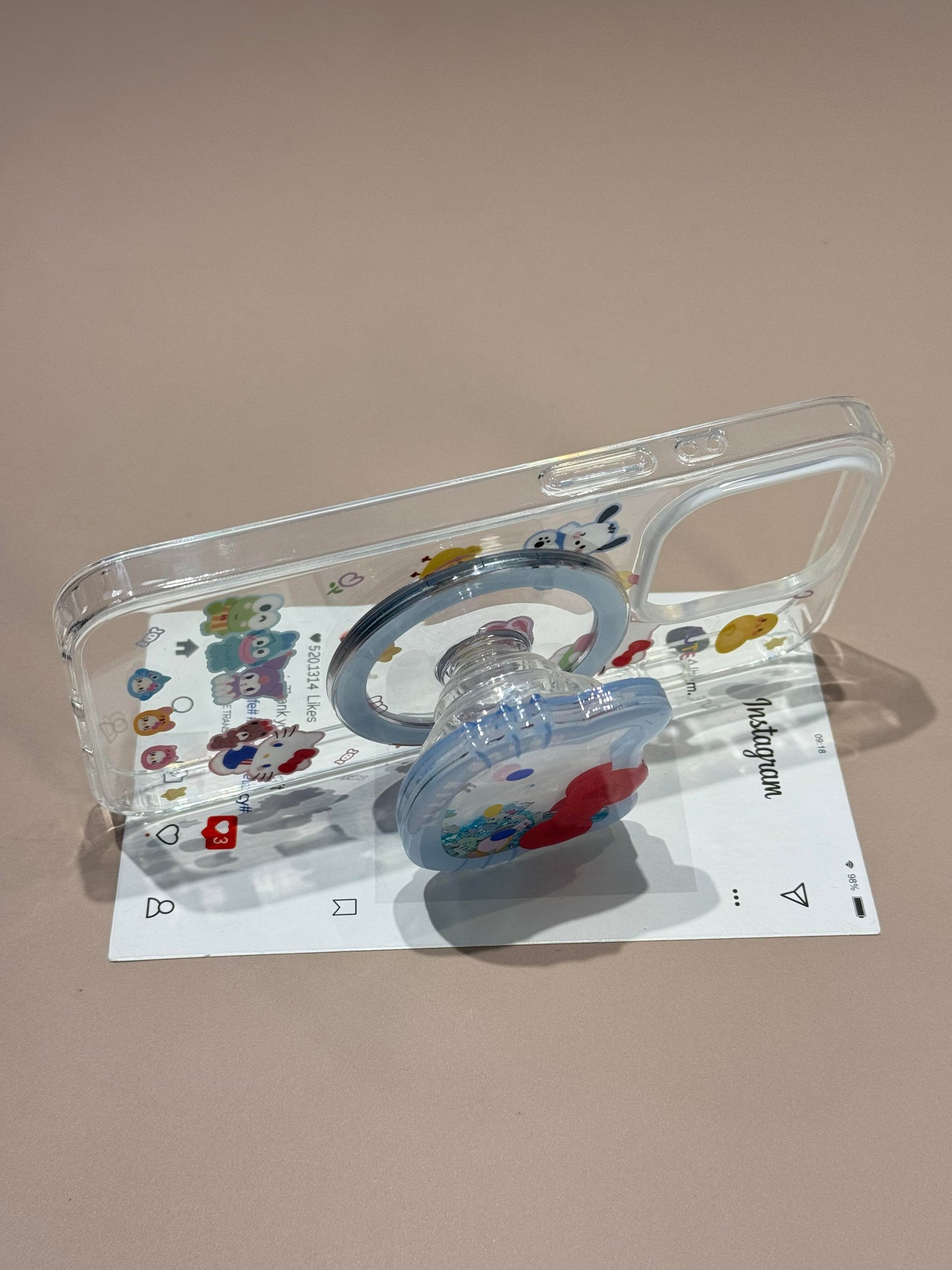 Hellokitty Print Clear Cute Kawaii MagSafe Case + MagSafe Stand Holder / Phone Grip #0572