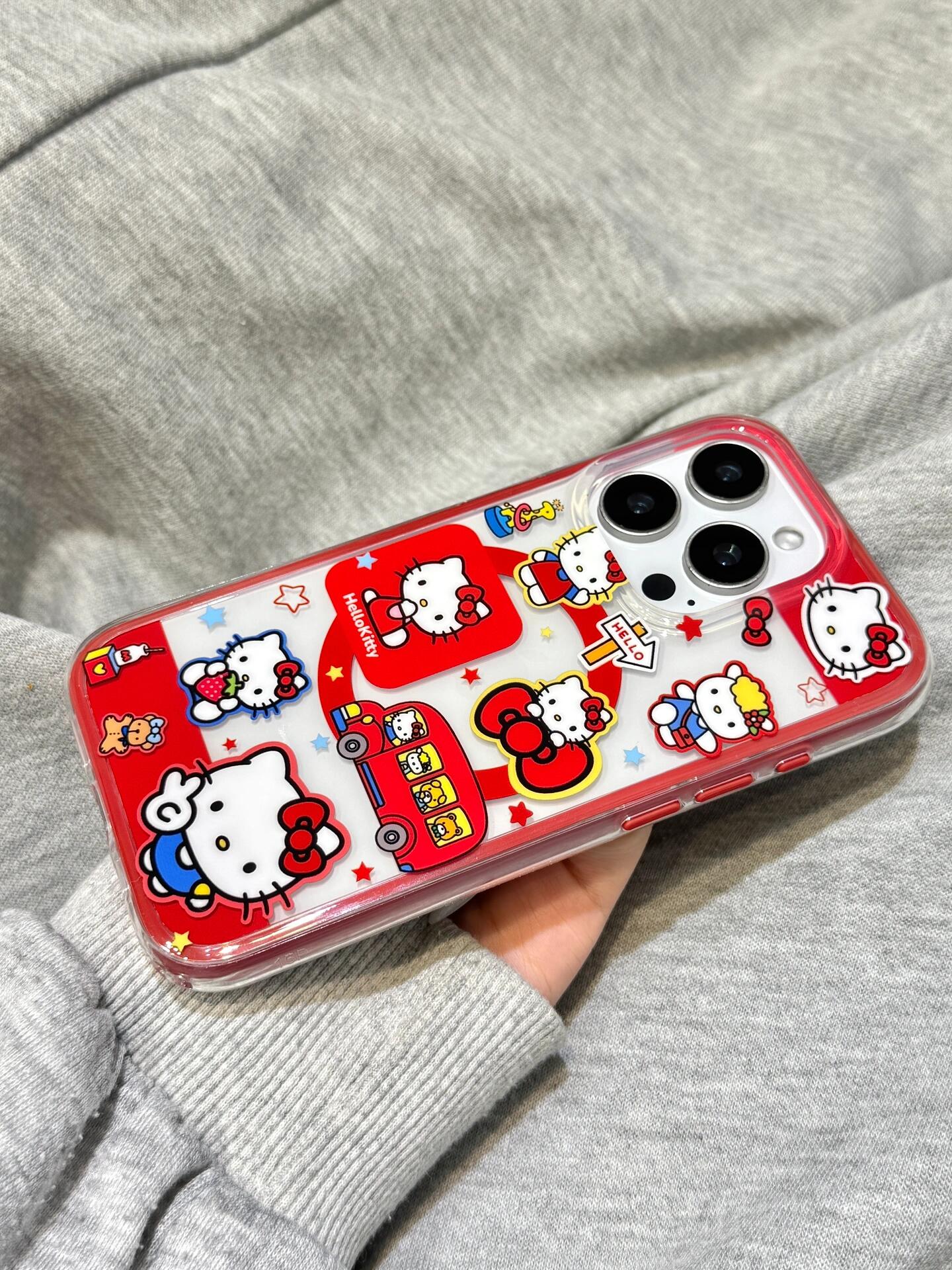 Hellokitty Red Clear Cute Kawaii MagSafe Case + MagSafe Stand Holder / Phone Grip #0563