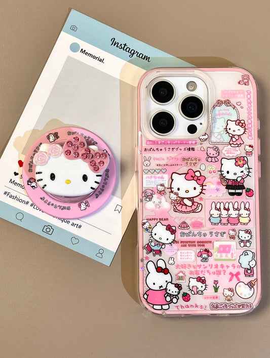 Hellokitty Pink Cute Kawaii MagSafe Case + MagSafe Stand Holder / Phone Grip #0508