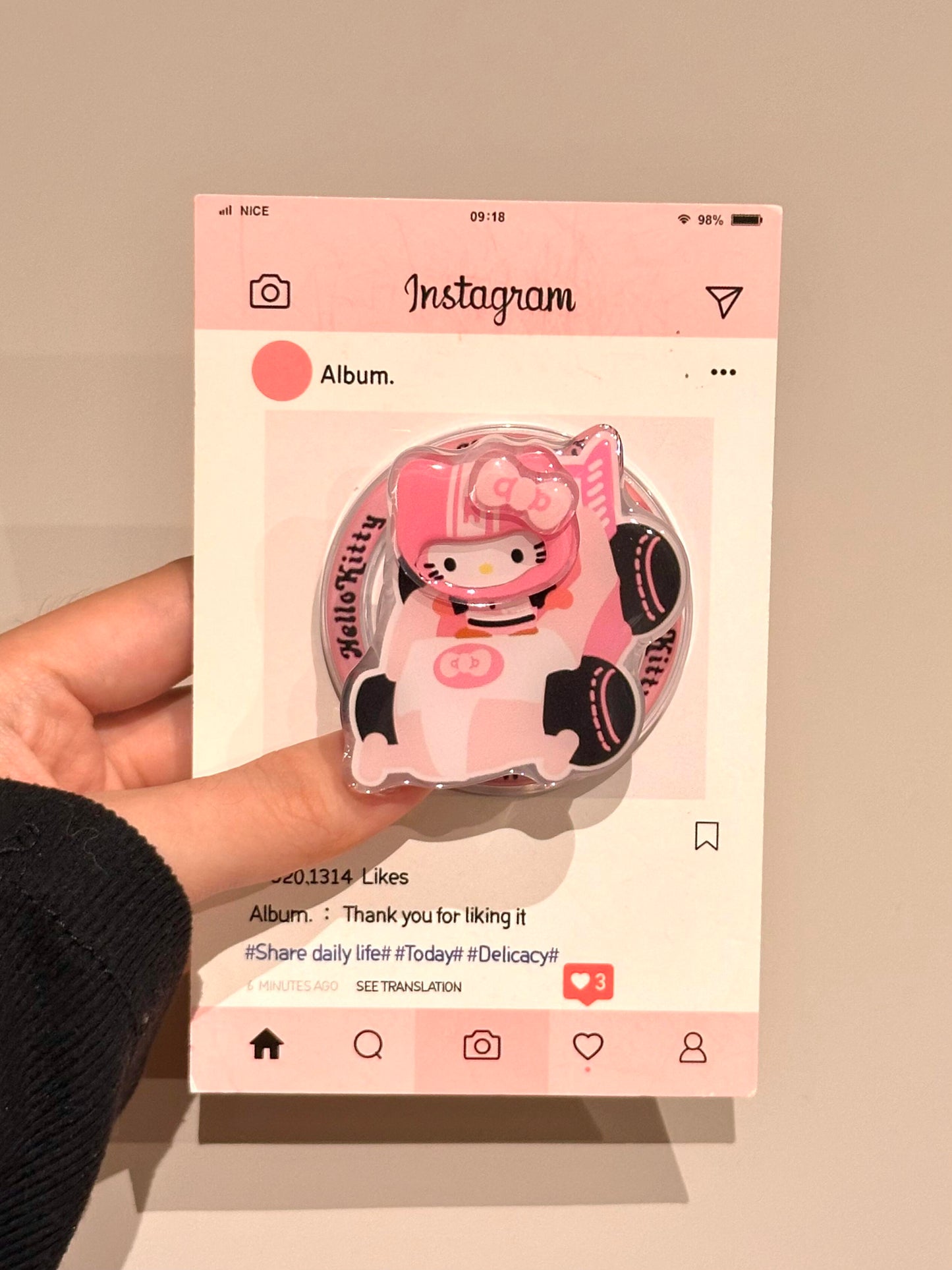 Hellokitty Pink Racing Glitter Cute Kawaii MagSafe Case + MagSafe Stand Holder / Phone Grip #0539