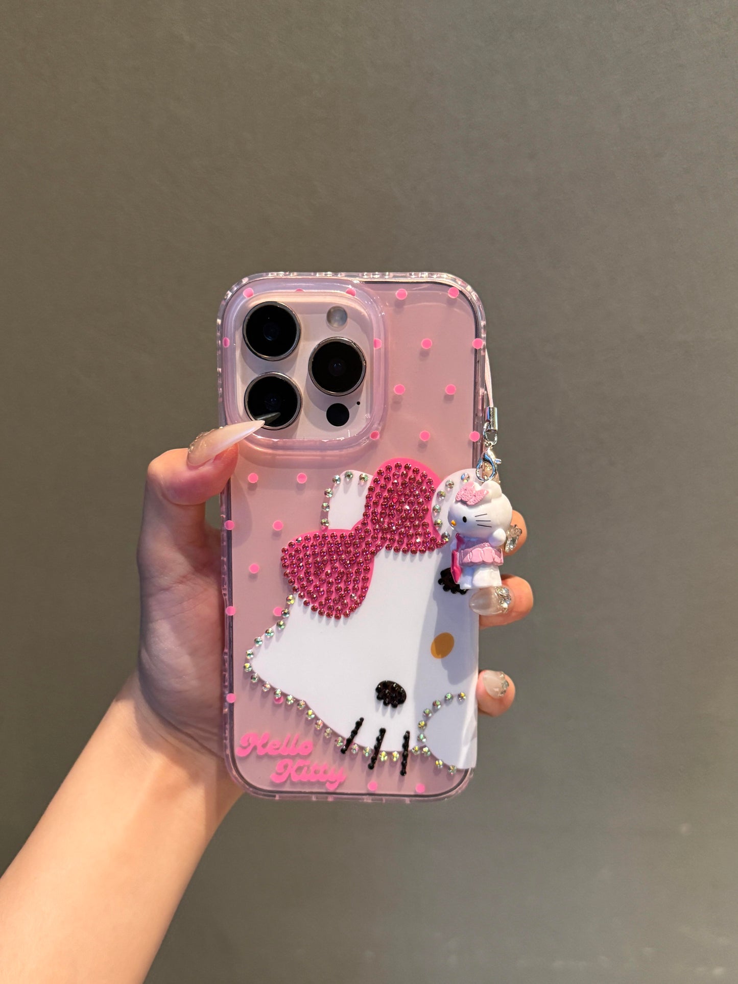 Hellokitty Pink Polka Dot Bow Rhinestone Clear Cute Kawaii Phone Case #0521