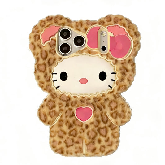Hellokitty Leopard Print Fur Textured Silicone Cute Kawaii Phone Case #0575