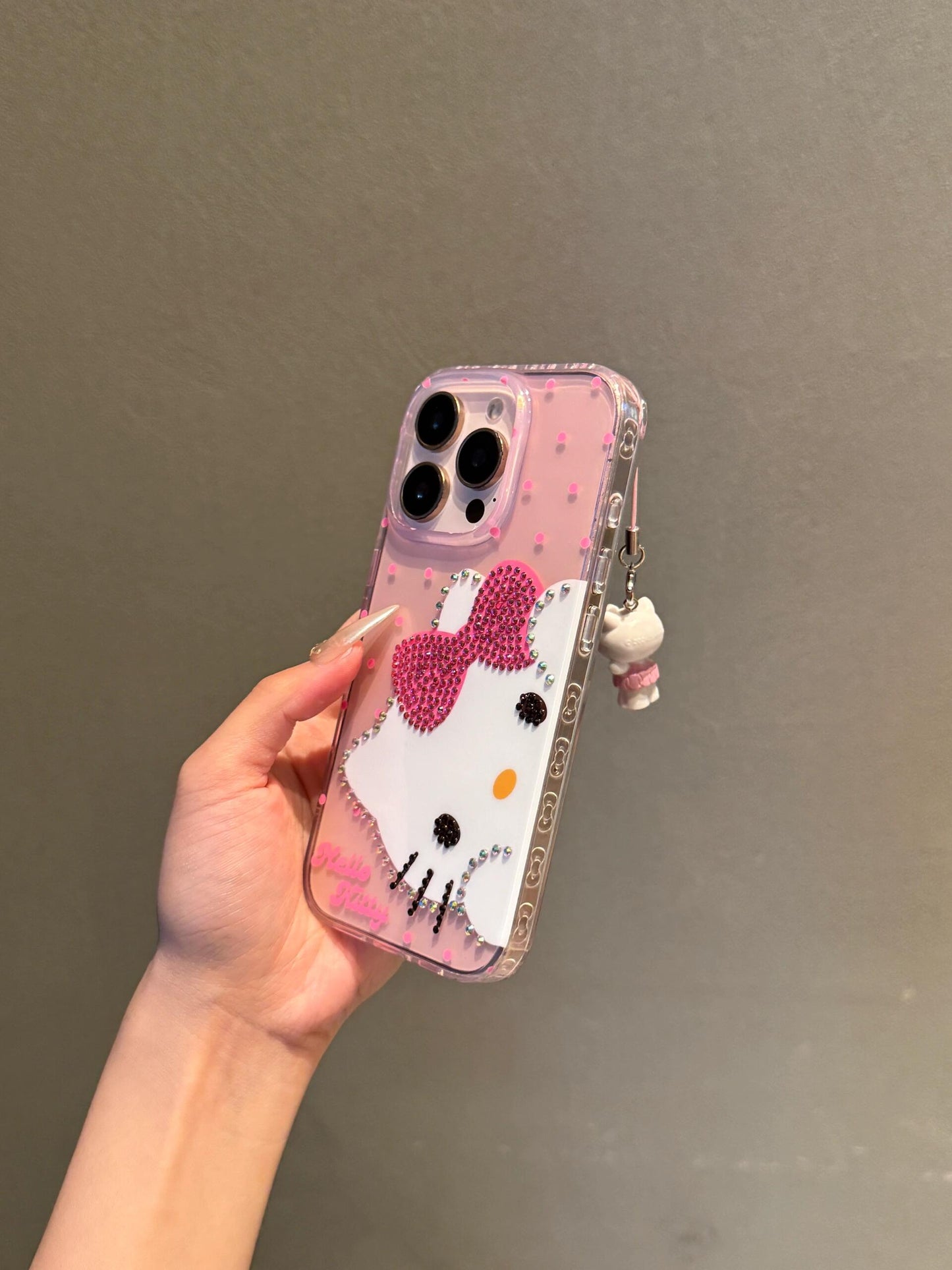 Hellokitty Pink Polka Dot Bow Rhinestone Clear Cute Kawaii Phone Case #0521