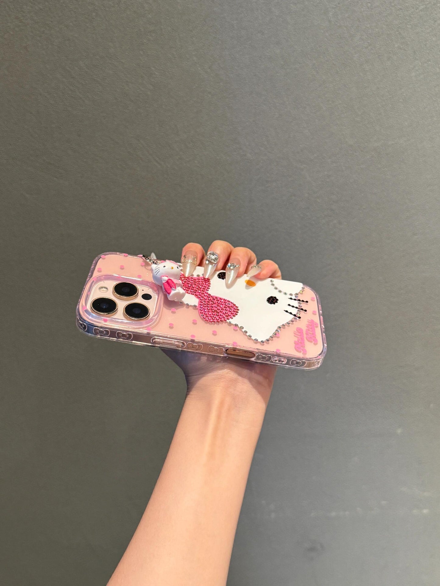 Hellokitty Pink Polka Dot Bow Rhinestone Clear Cute Kawaii Phone Case #0521