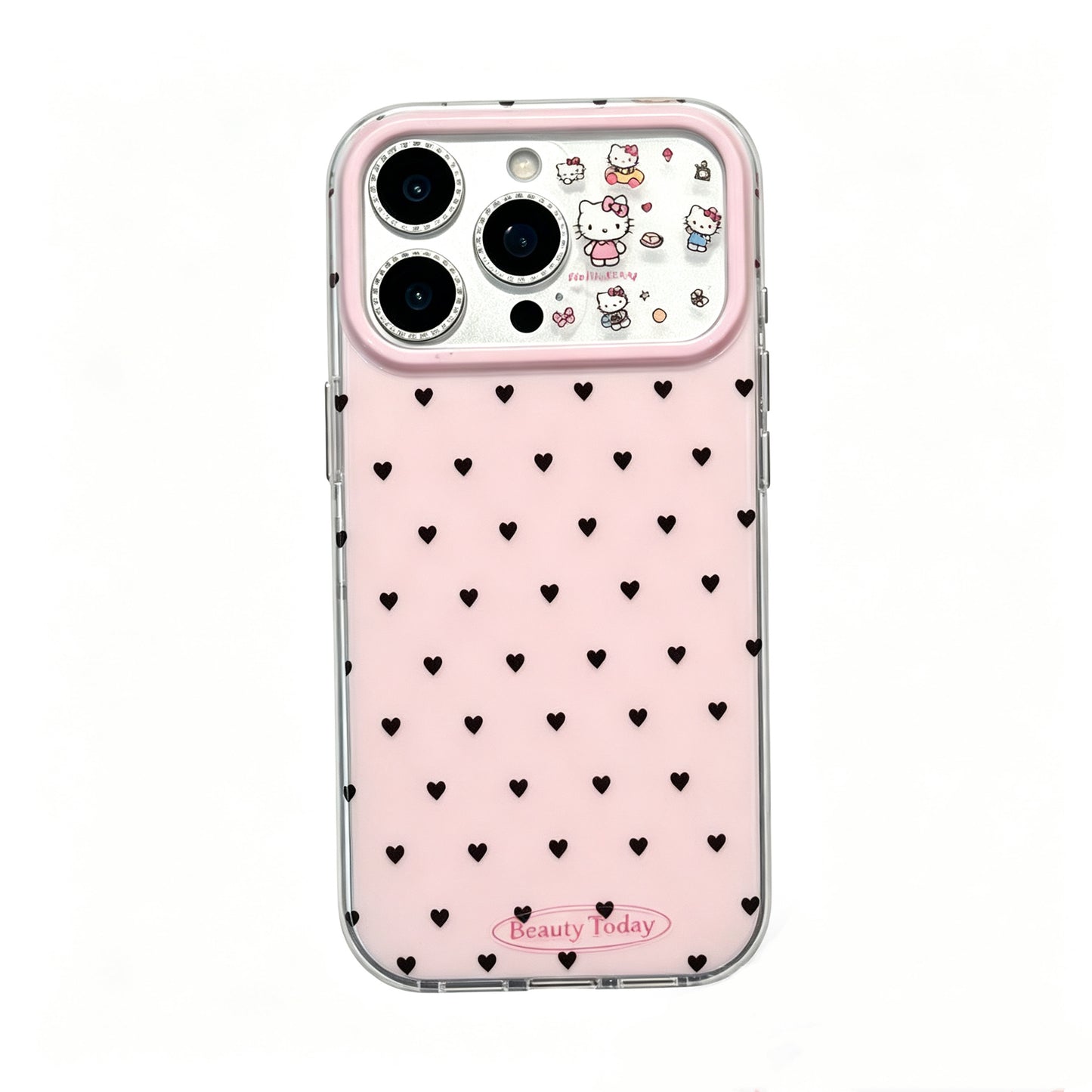 Hellokitty Black Heart Print Pink Cute Kawaii Phone Case #600