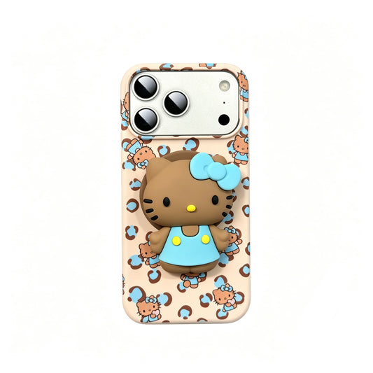 Hellokitty Blue Leopard Print Cute Kawaii MagSafe Case + MagSafe Stand Holder / Phone Grip #0609