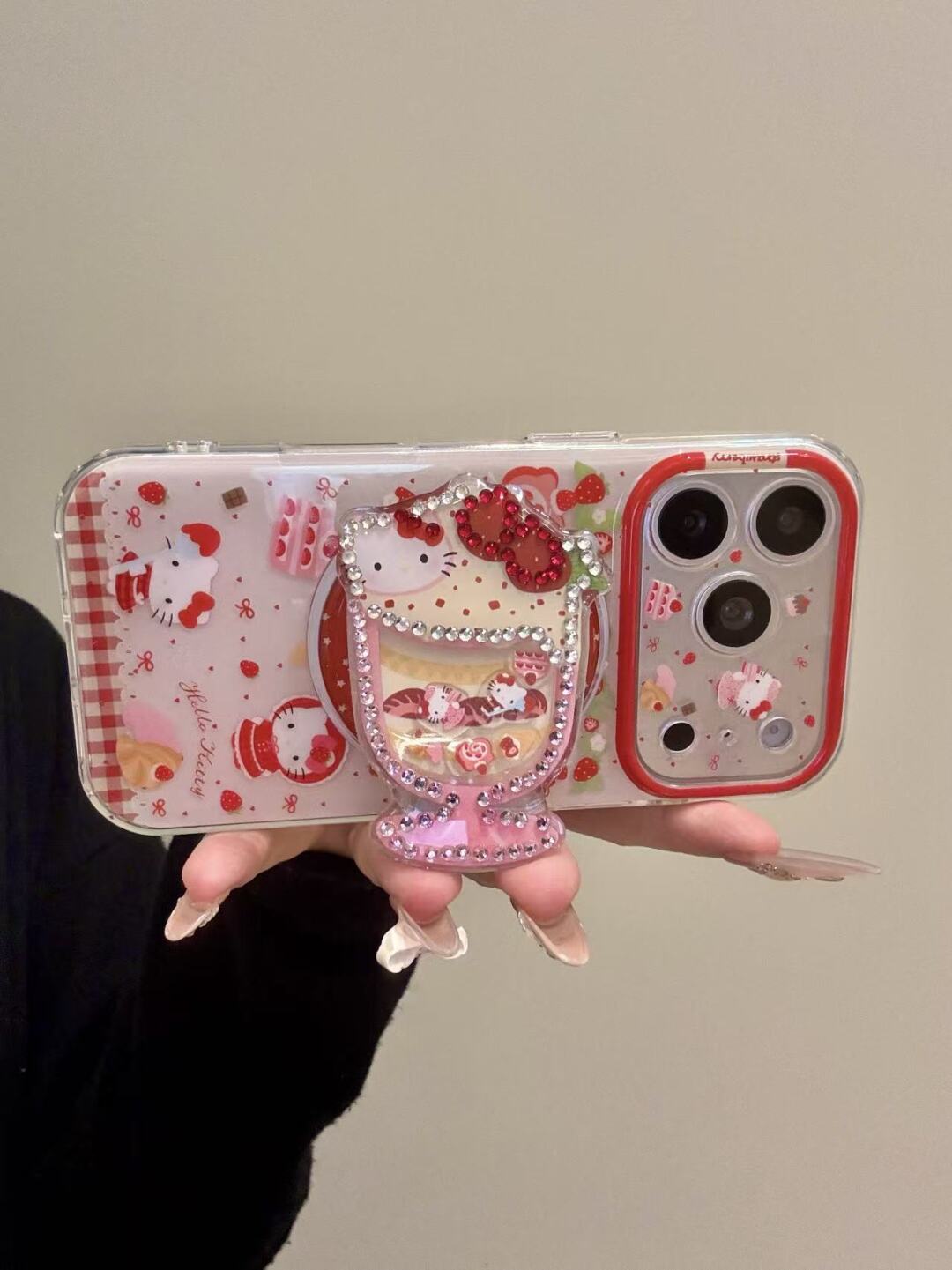 Hello Kitty Cute Strawberry Kawaii MagSafe Case + MagSafe Stand Holder / Phone Grip#621