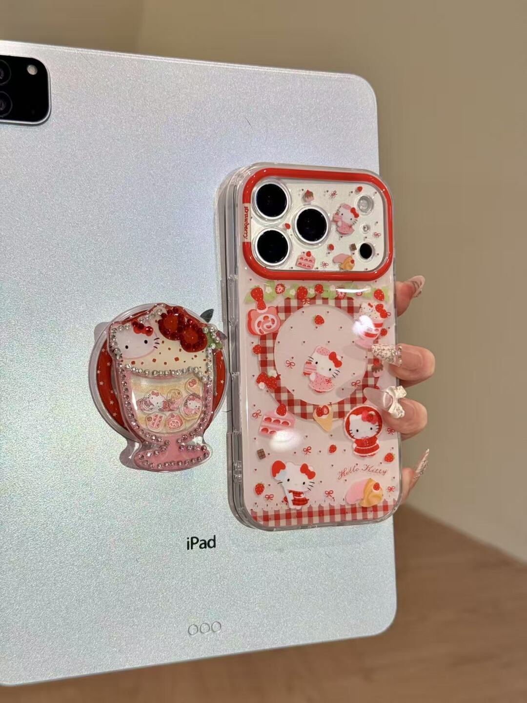 Hello Kitty Cute Strawberry Kawaii MagSafe Case + MagSafe Stand Holder / Phone Grip#621