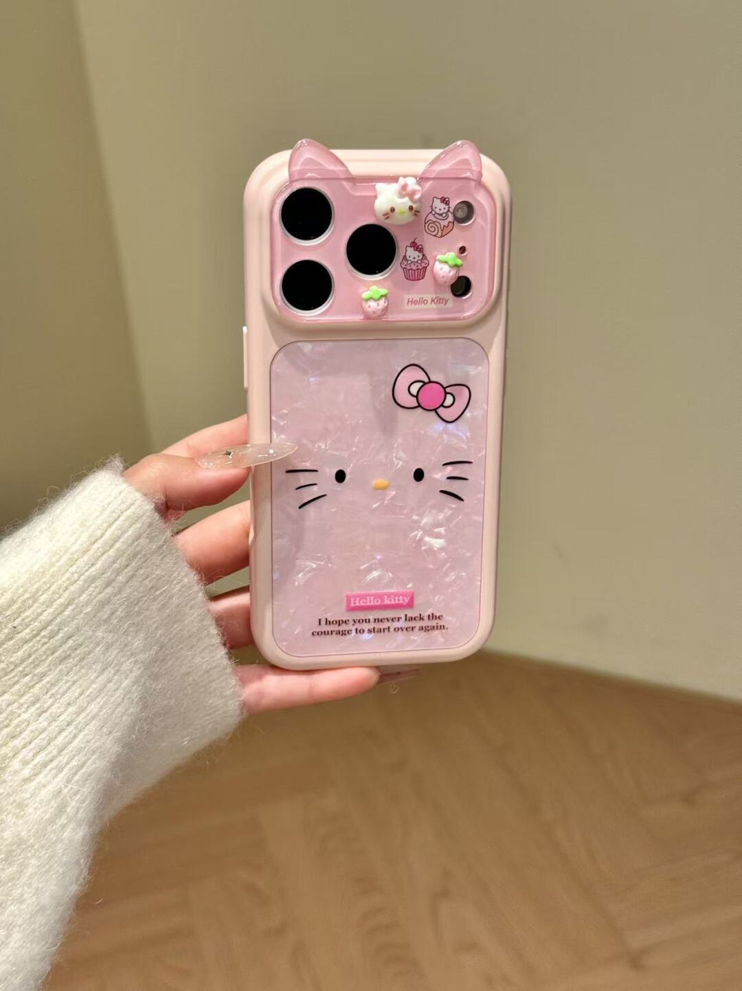 Hello Kitty Pink Shell Material 3D Ears Phone Case #619