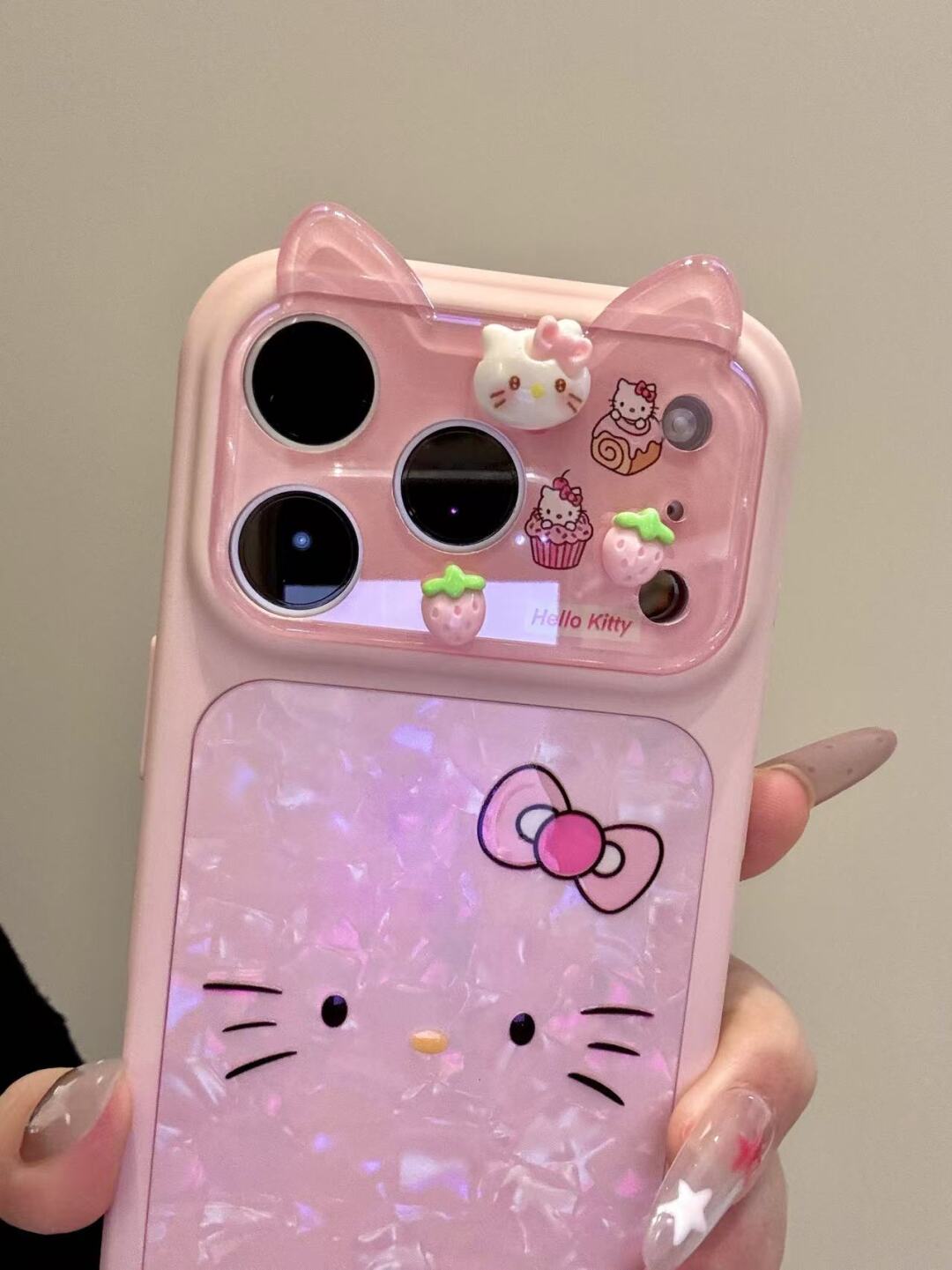 Hello Kitty Pink Shell Material 3D Ears Phone Case #619